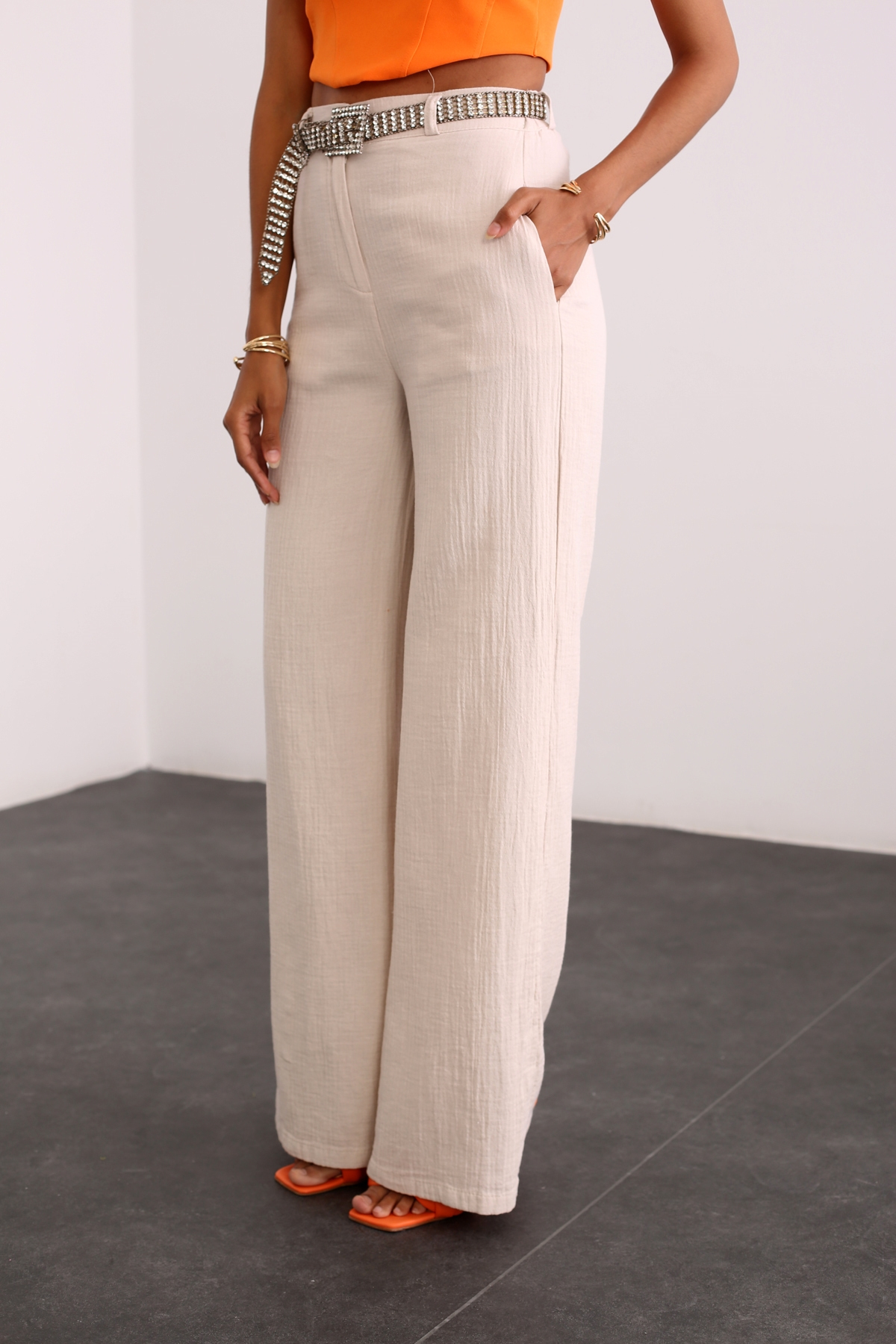 Taş Müslin Palazzo Pantolon 2230