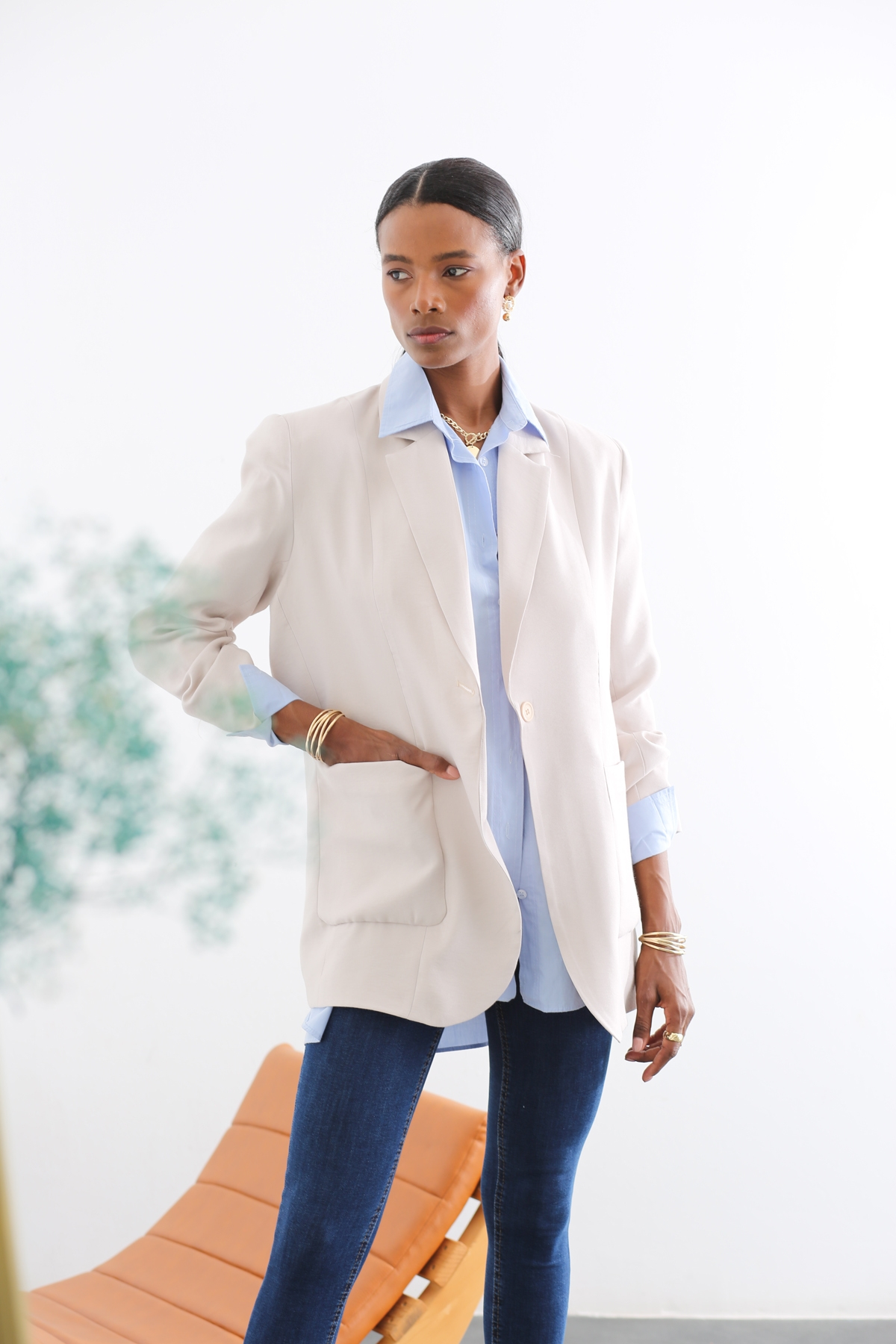 Taş Tek Düğmeli Blazer Ceket 7025