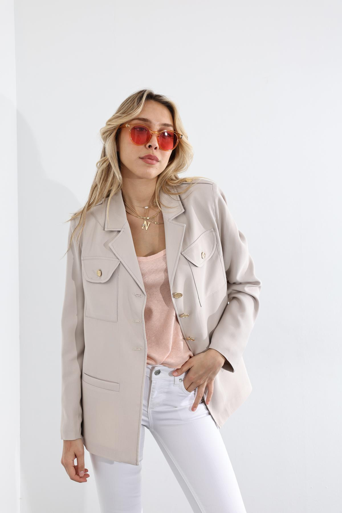 Taş Vatkalı Apoletli Ceket 6151