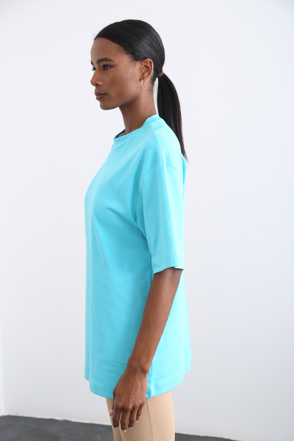 Turkuaz Bisiklet Yaka Basic Tshirt 