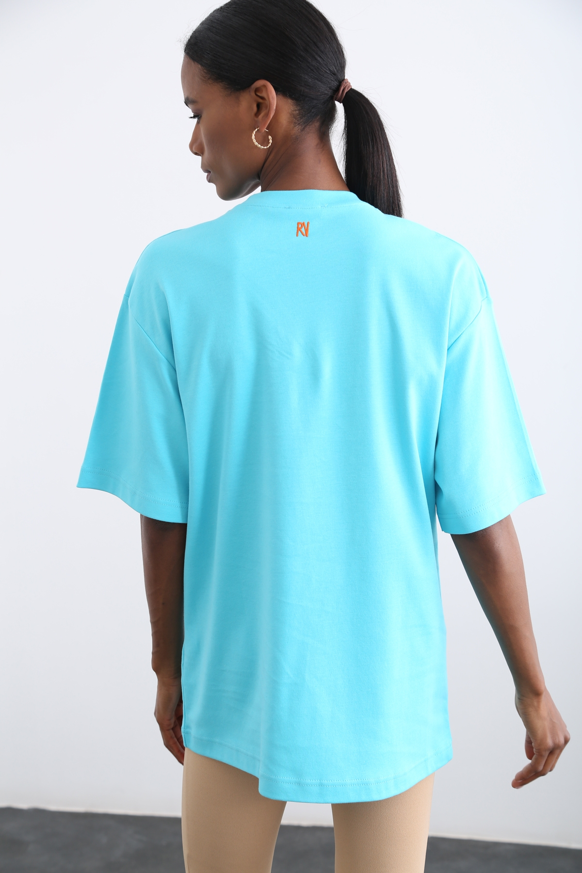 Turkuaz Bisiklet Yaka Basic Tshirt 