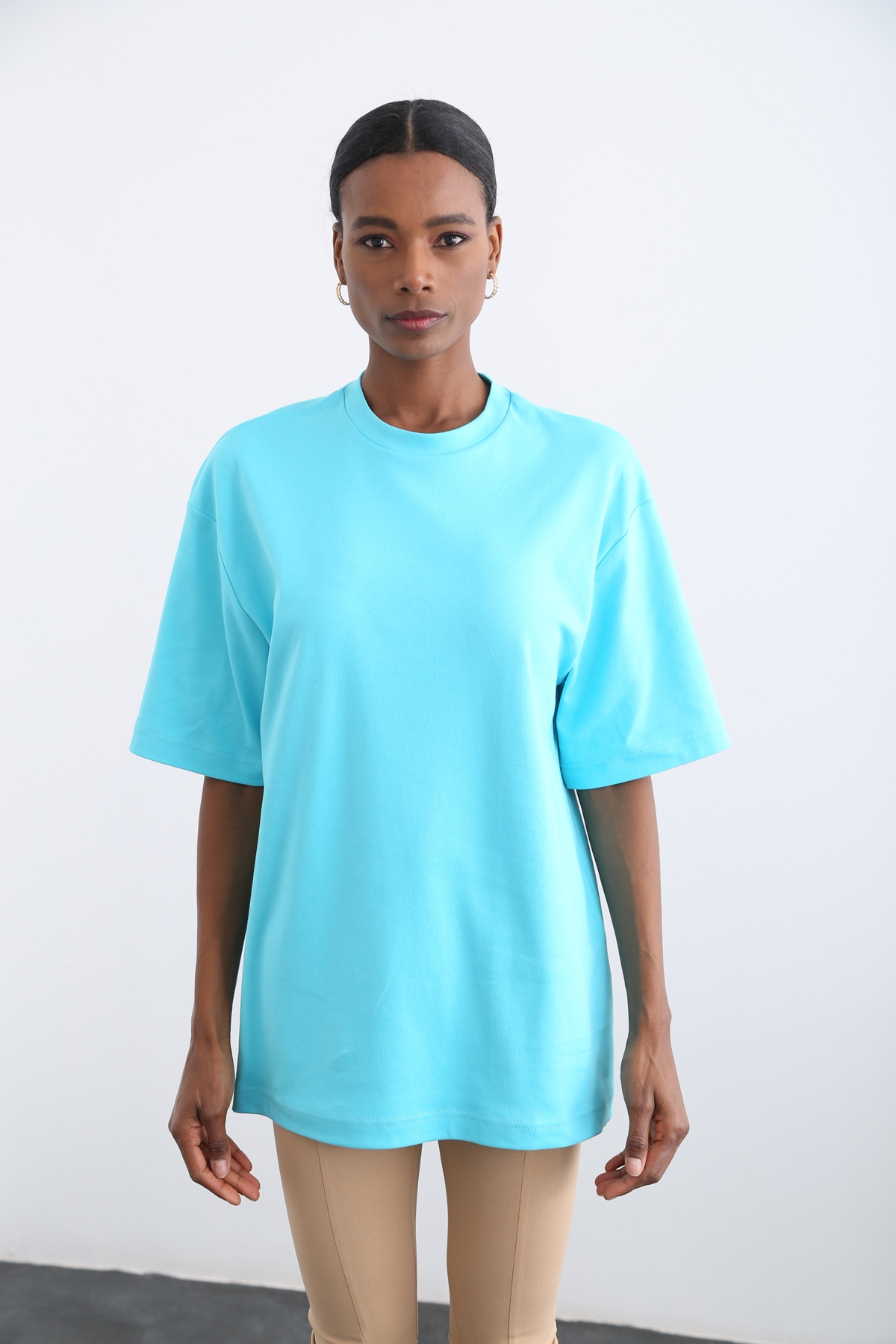 Turkuaz Bisiklet Yaka Basic Tshirt 