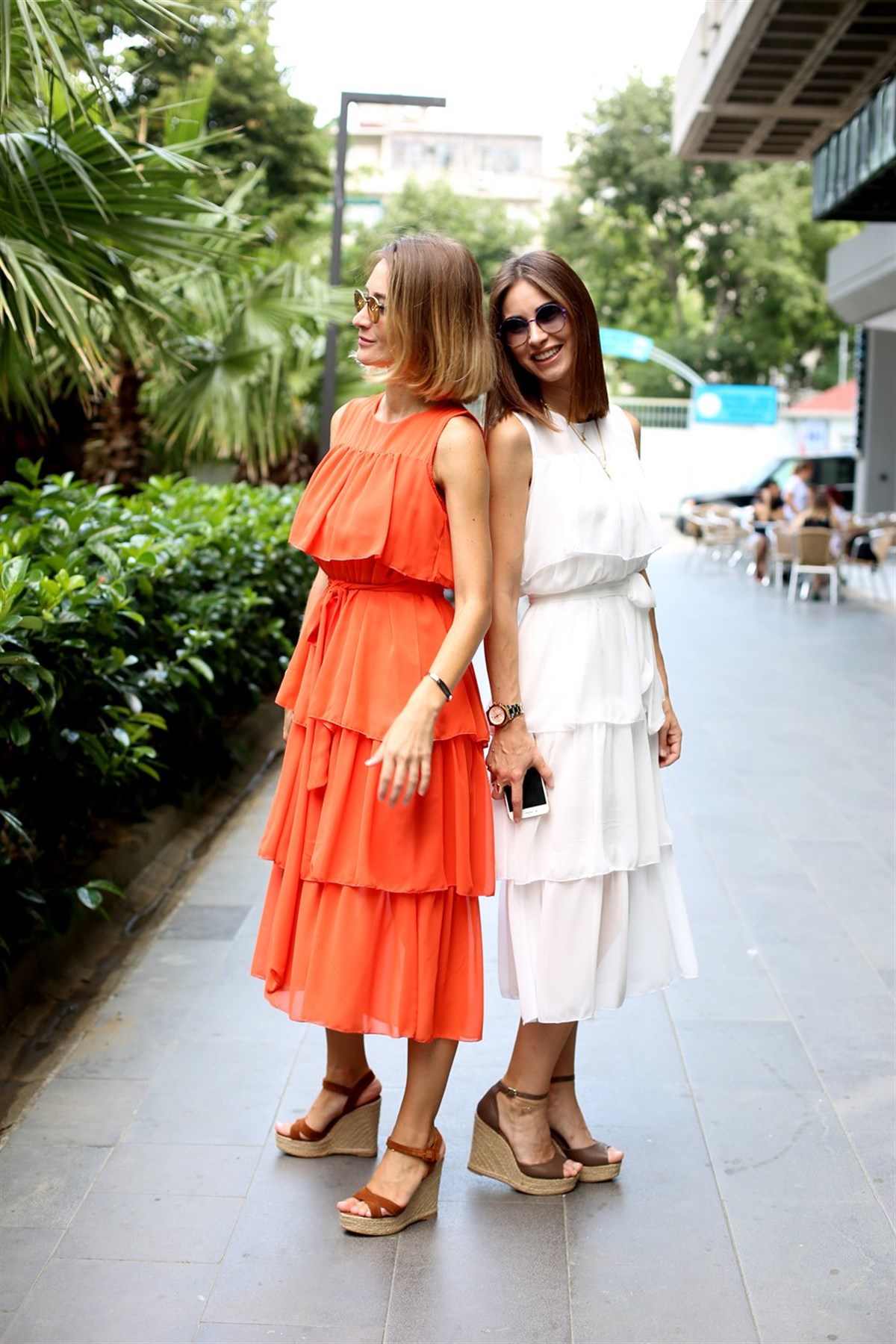 Turuncu Katlı Şifon Orange Elbise