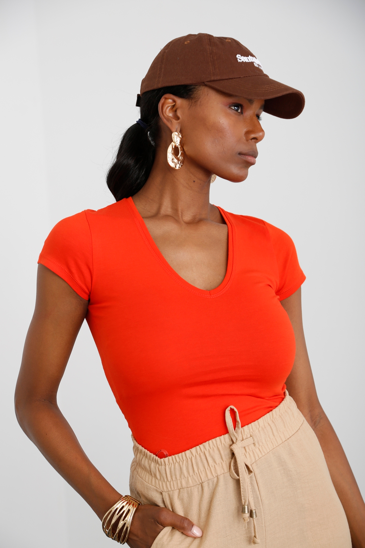 Turuncu V Yaka Tshirt 4083