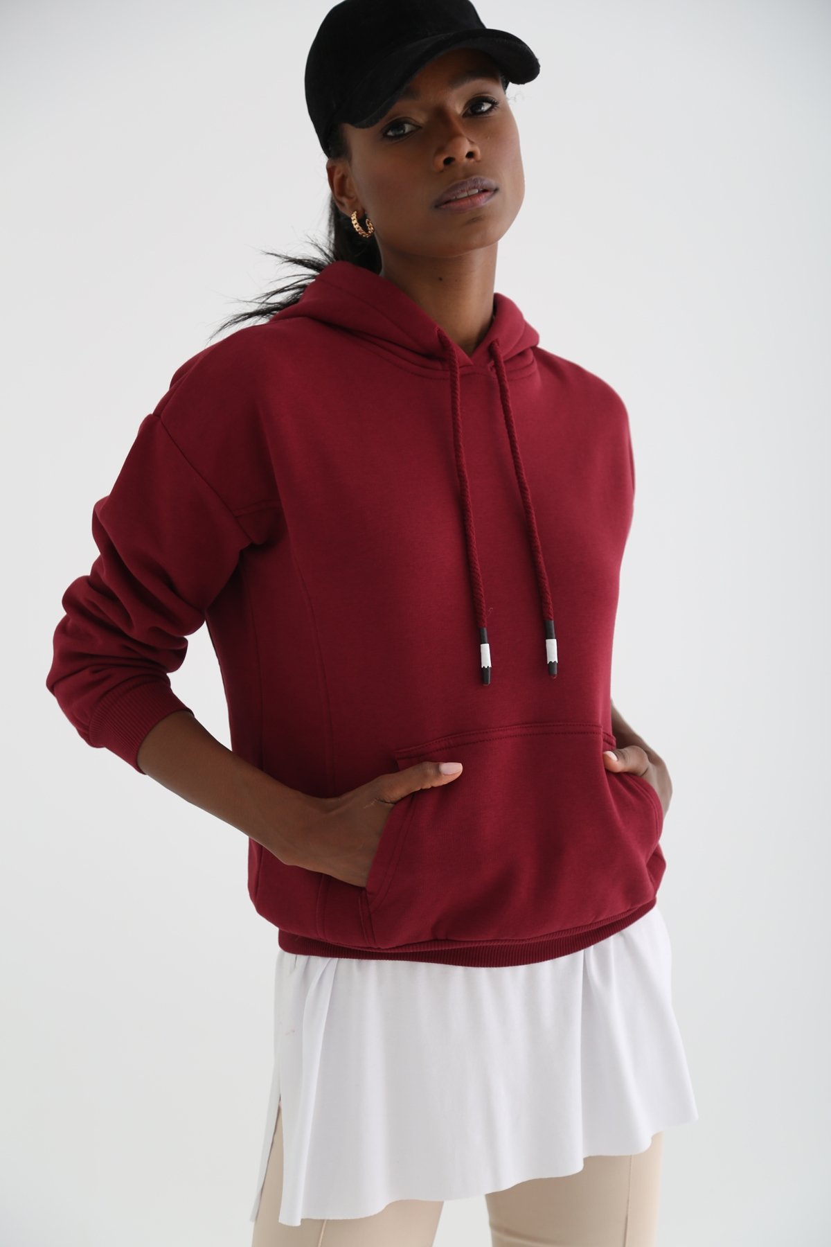 Vişne Çürüğü Şardonlu Kapüşonlu Sweatshirt 3294