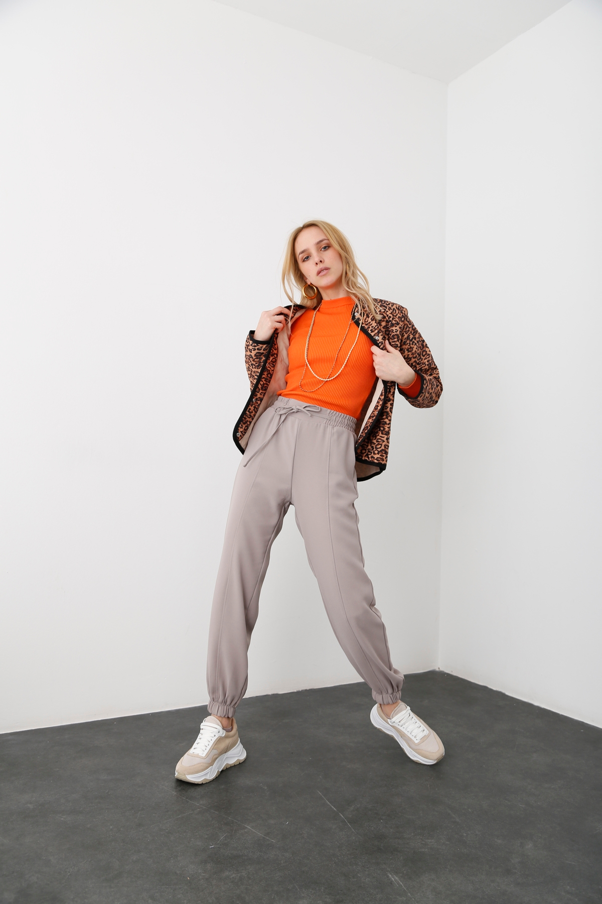 Vizon Beli Lastikli Krep Pantolon 13041
