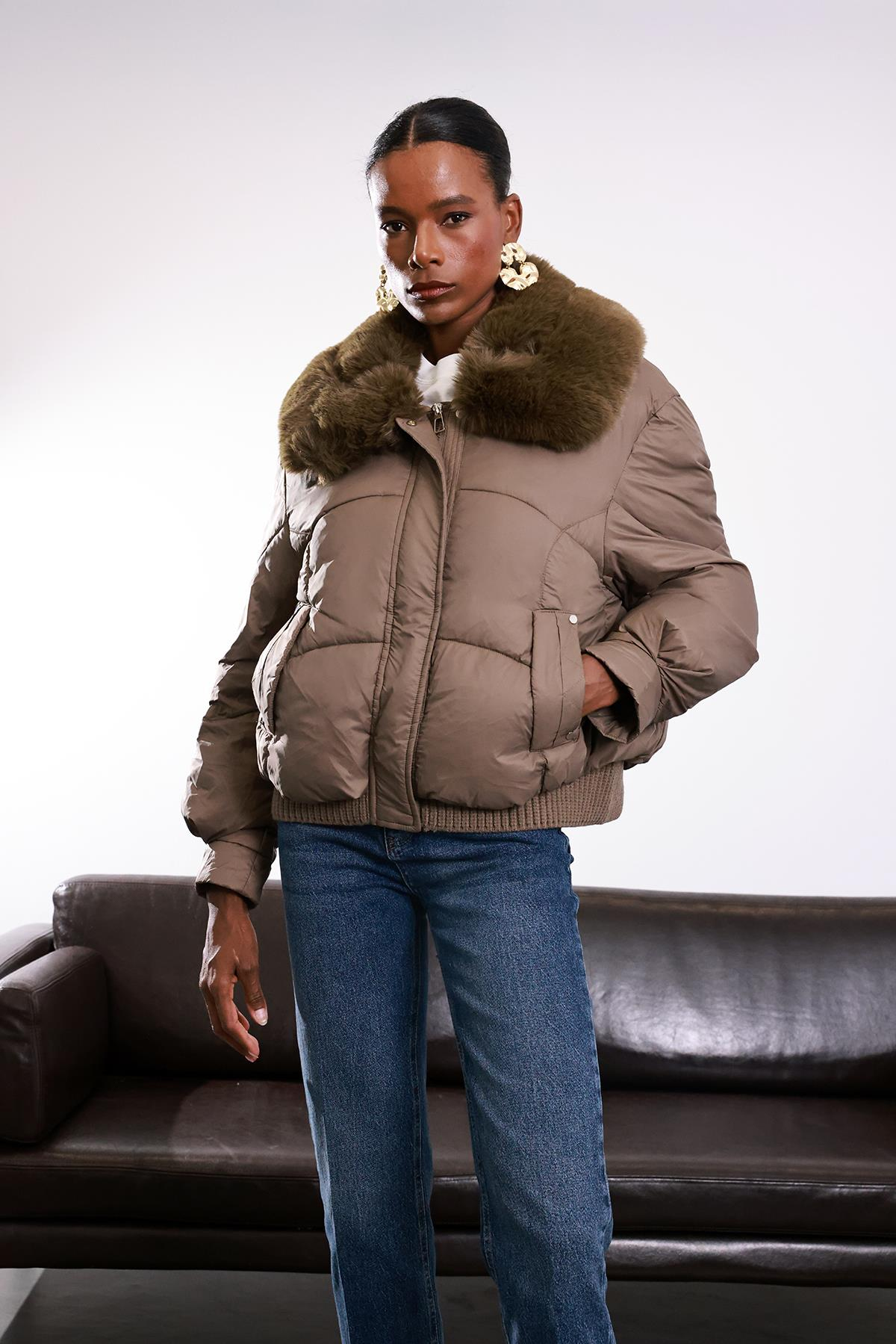 Vizon Kürk Yakalı Şişme Mont 99784