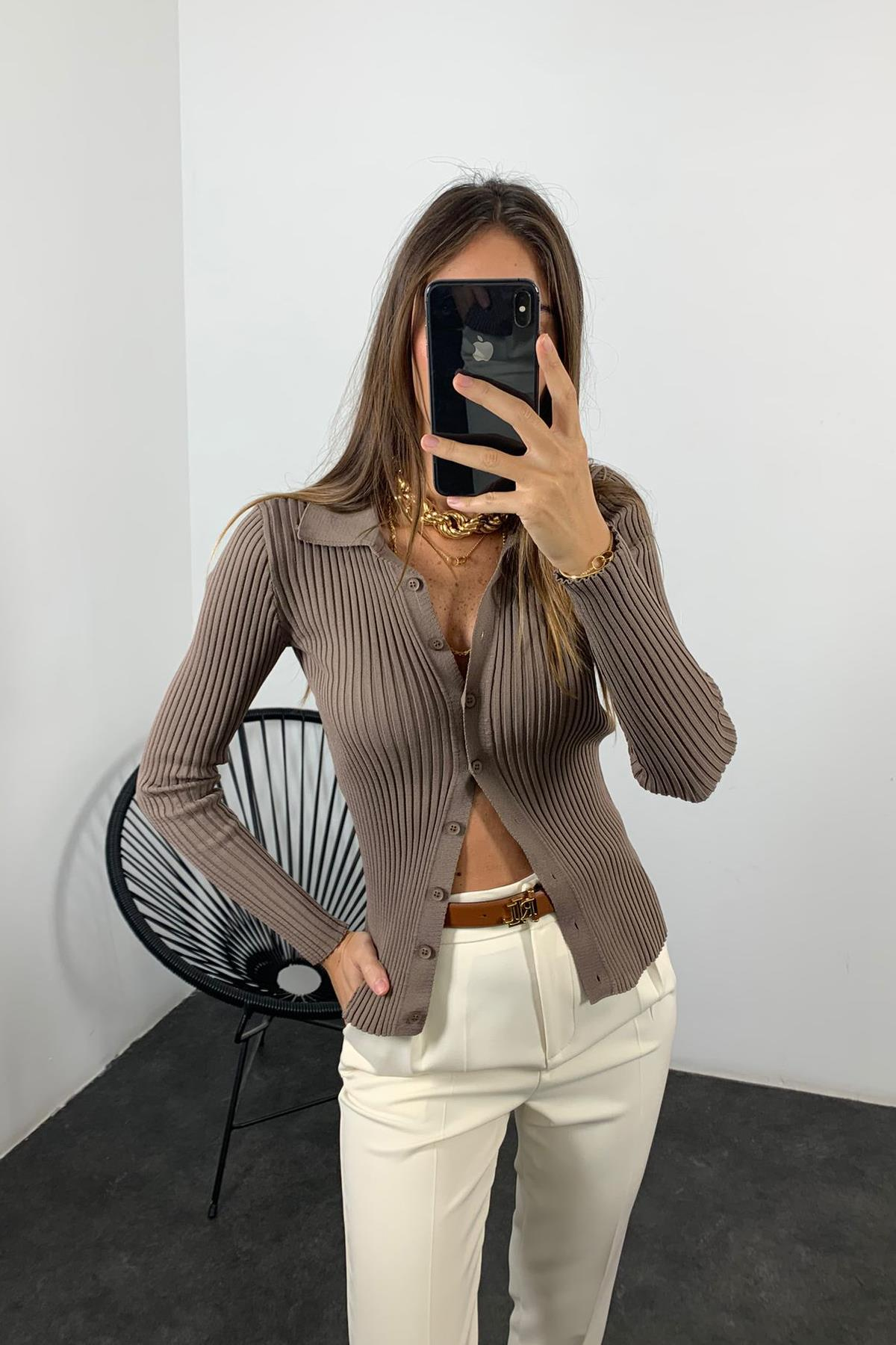 Vizon Polo Yaka Fitilli Hırka 0701