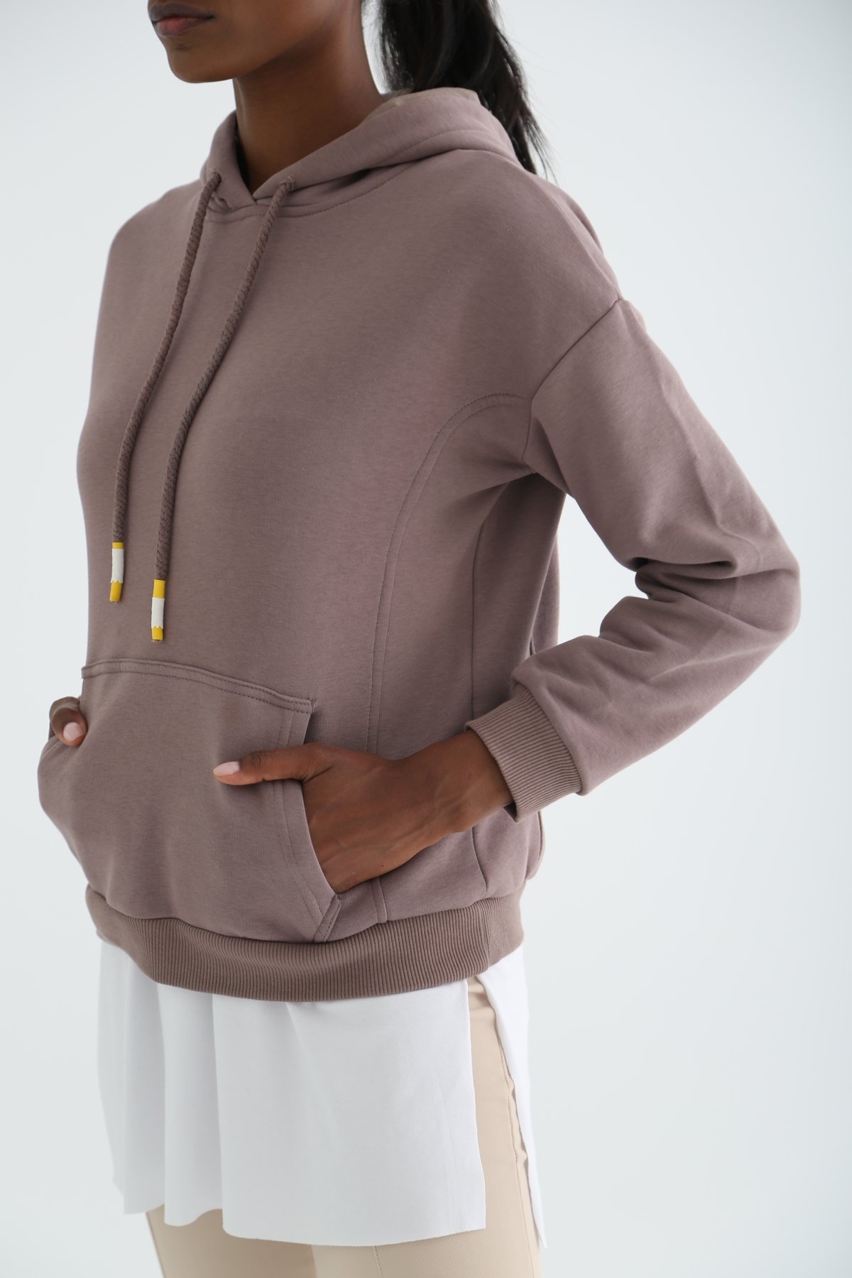 Vizon Şardonlu Kapüşonlu Sweatshirt 3294