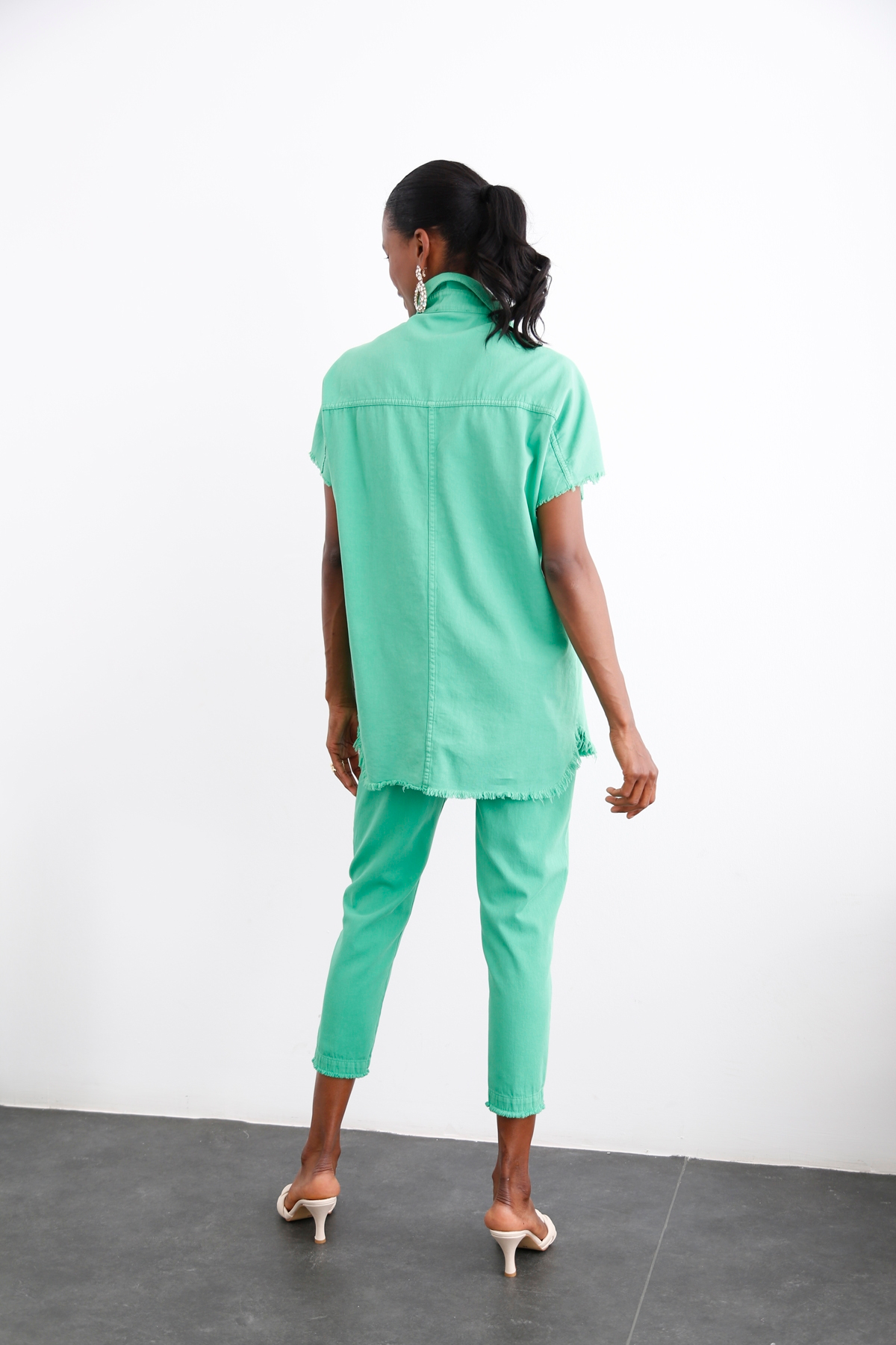 Yeşil Beli Lastikli Gabardin Pantolon 00104