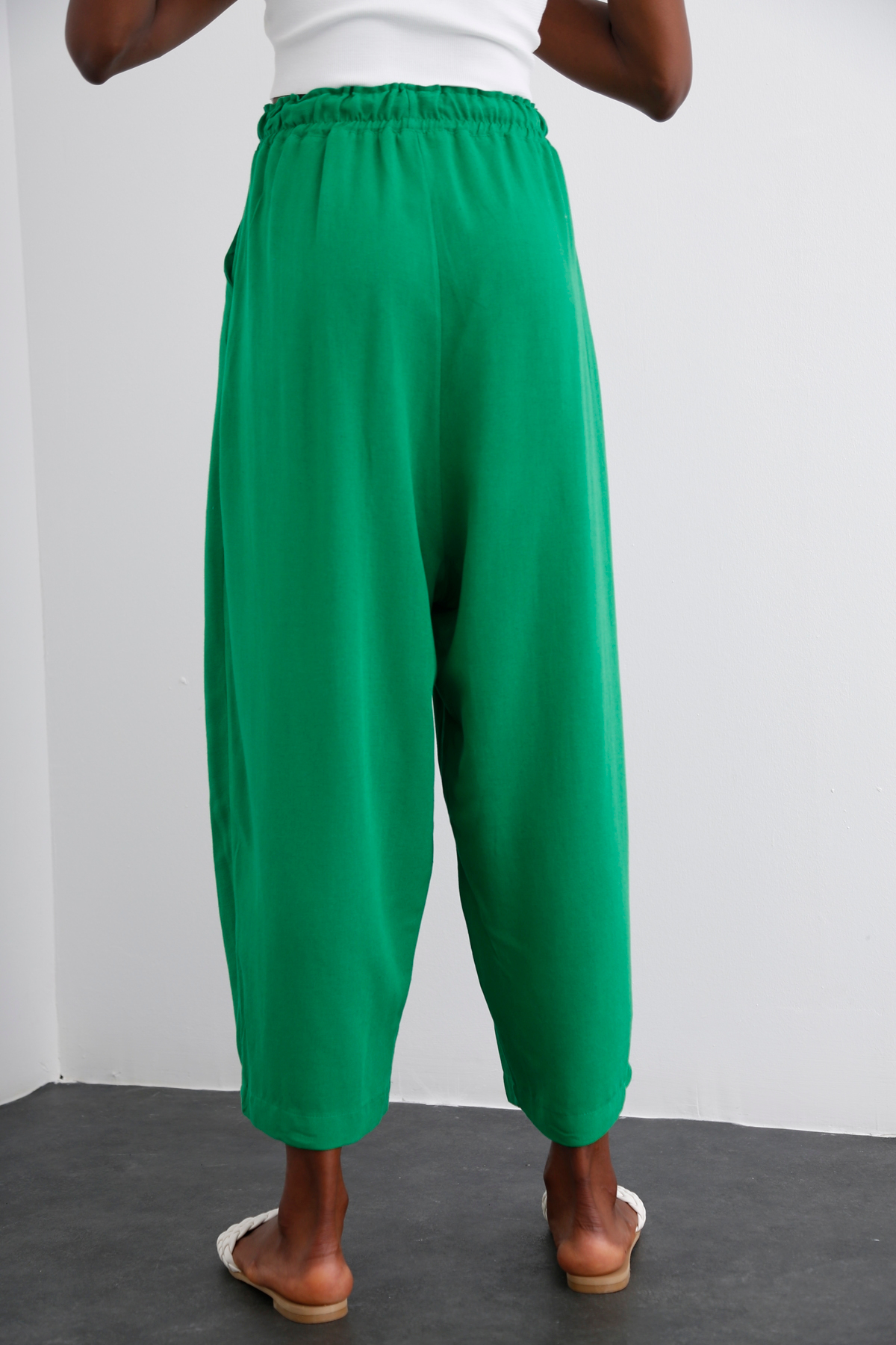 Yeşil Beli Lastikli Şalvar Pantolon 40030
