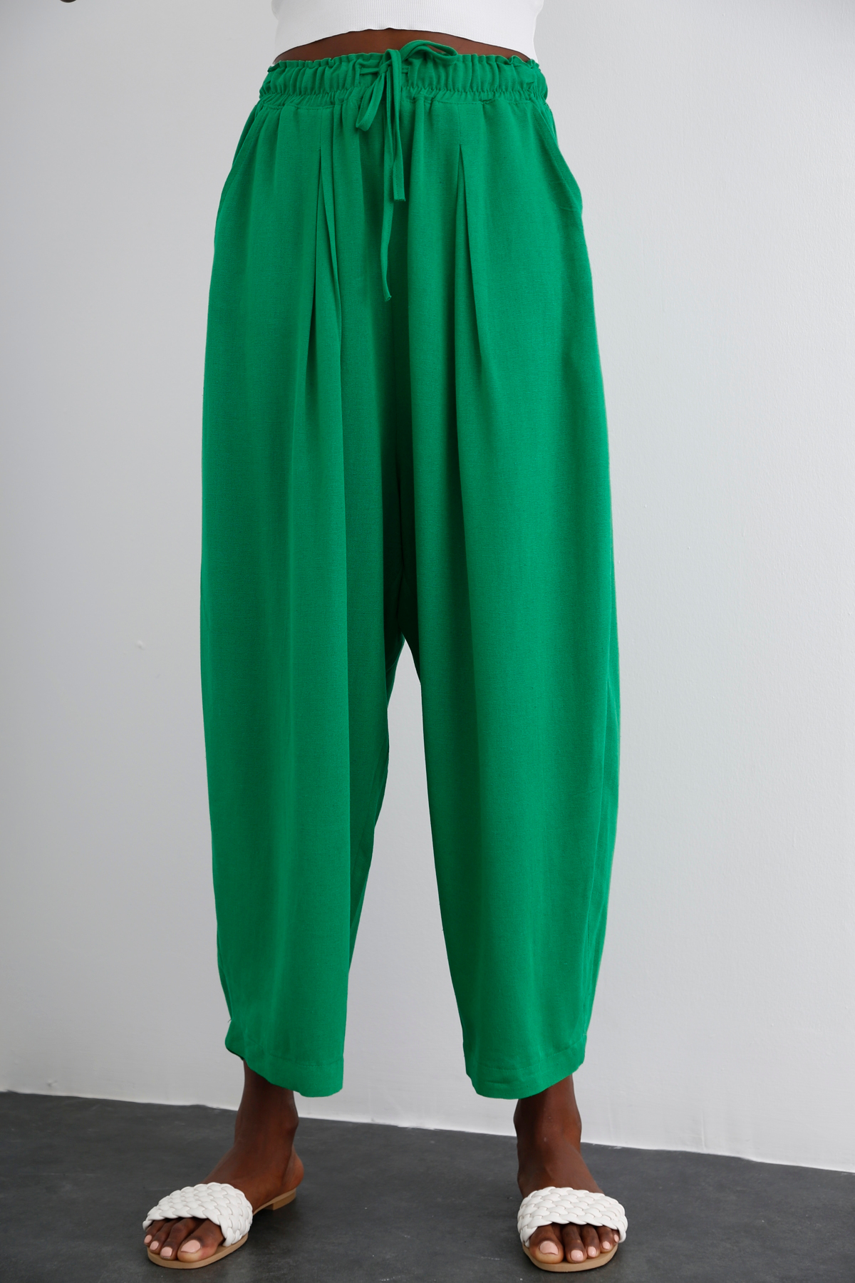 Yeşil Beli Lastikli Şalvar Pantolon 40030