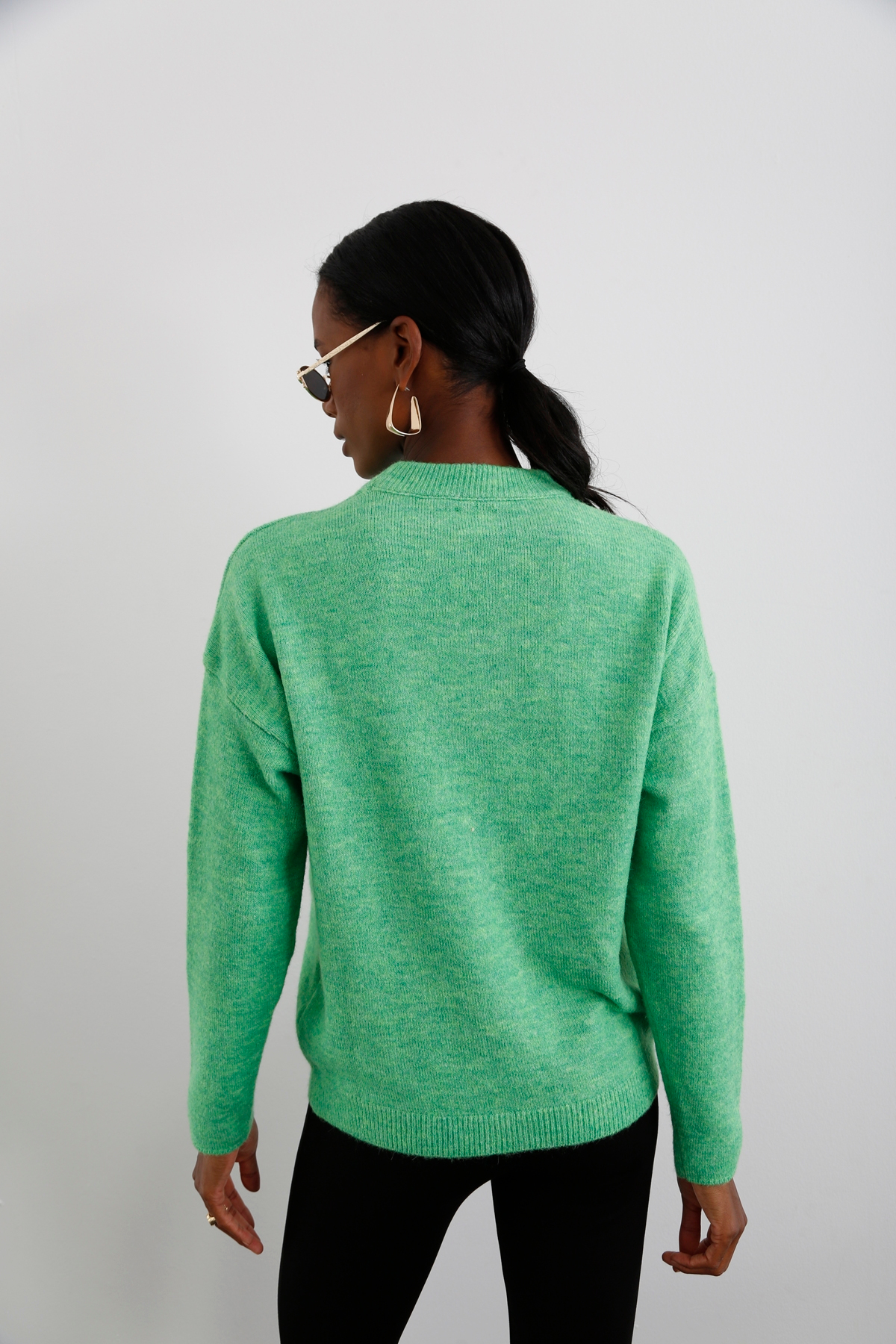 Yeşil Bisiklet Yaka Basic Kazak 