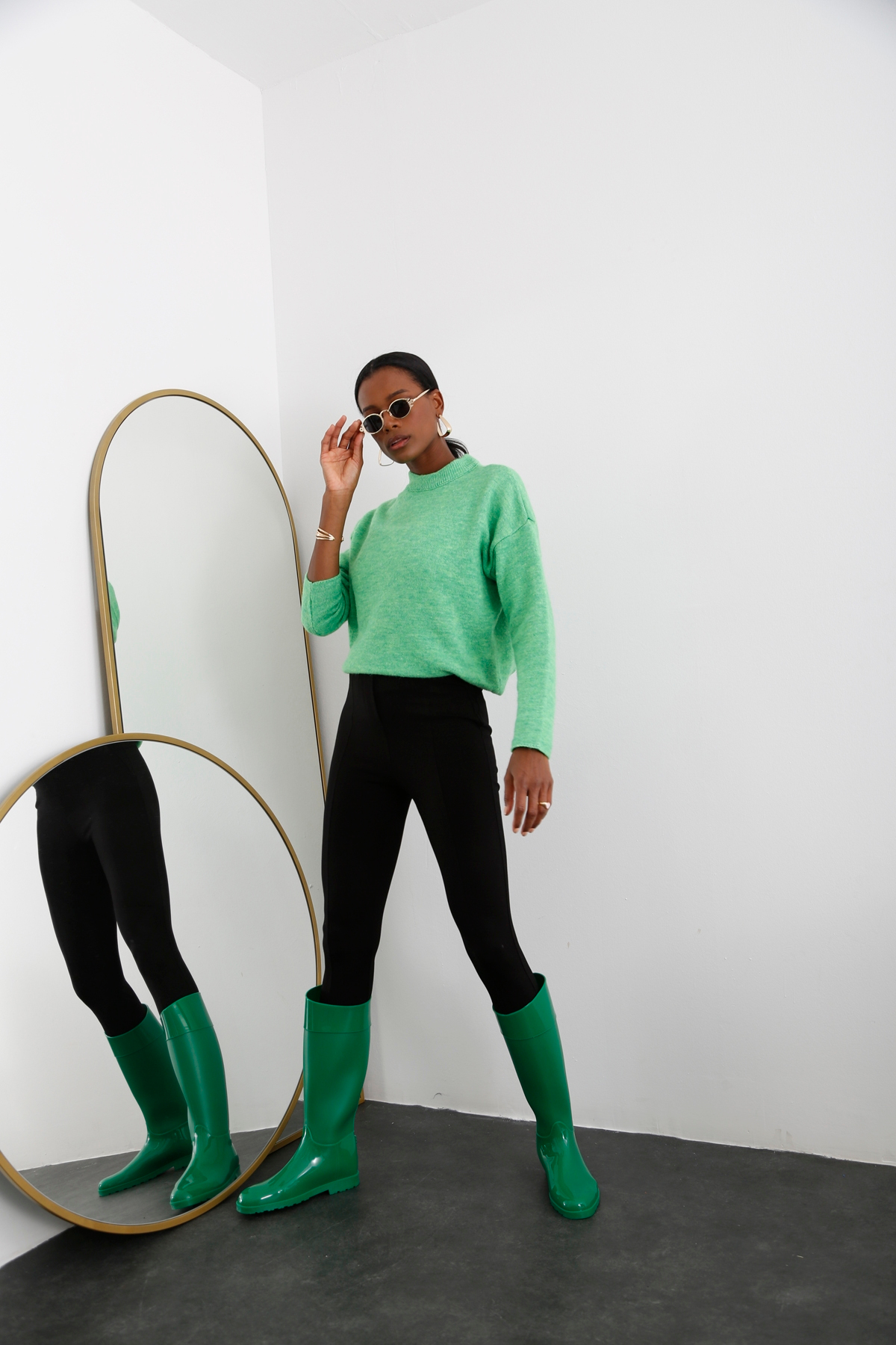 Yeşil Bisiklet Yaka Basic Kazak 