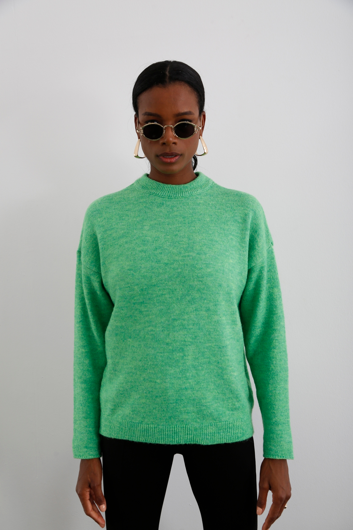 Yeşil Bisiklet Yaka Basic Kazak 