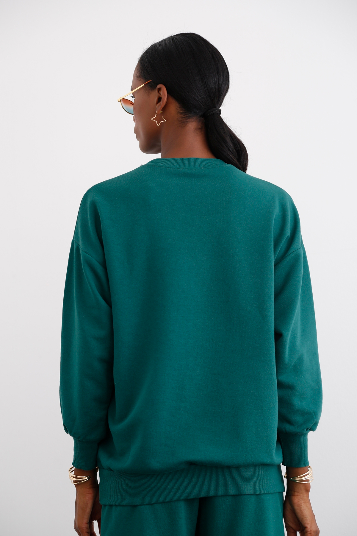 Yeşil Bisiklet Yaka Basic Sweatshirt 3200