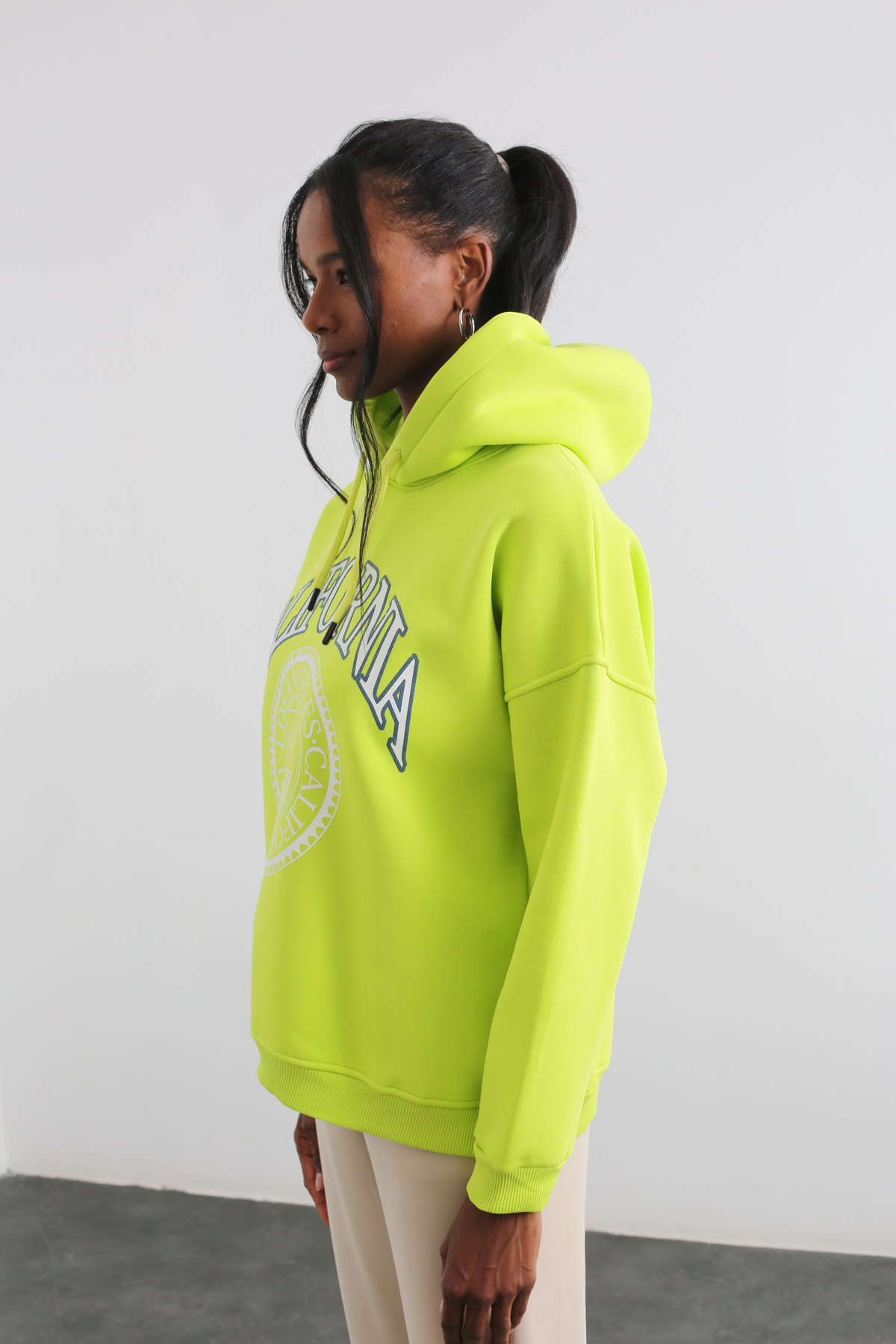 Yeşil California Baskılı Kapüşonlu Sweatshirt 13668