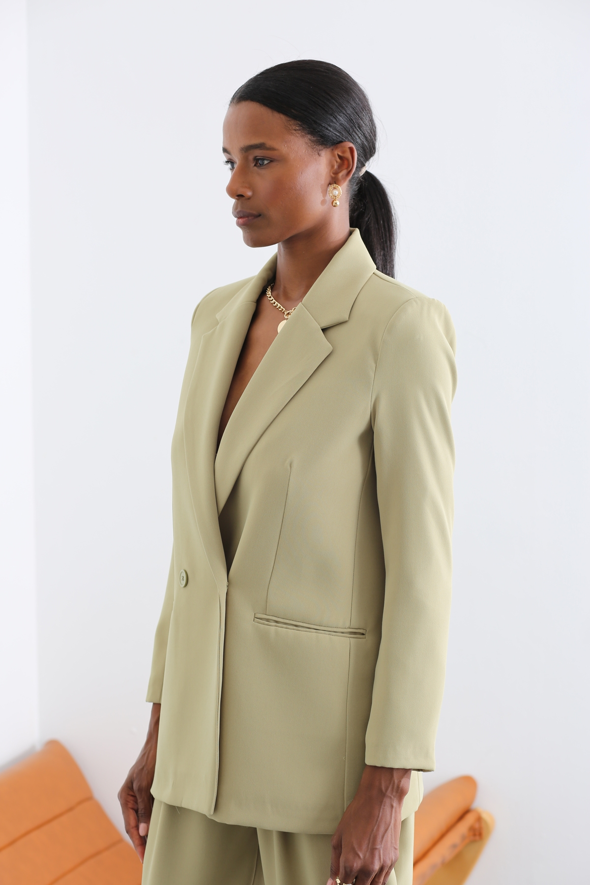 Yeşil Çift Düğmeli Blazer Ceket 