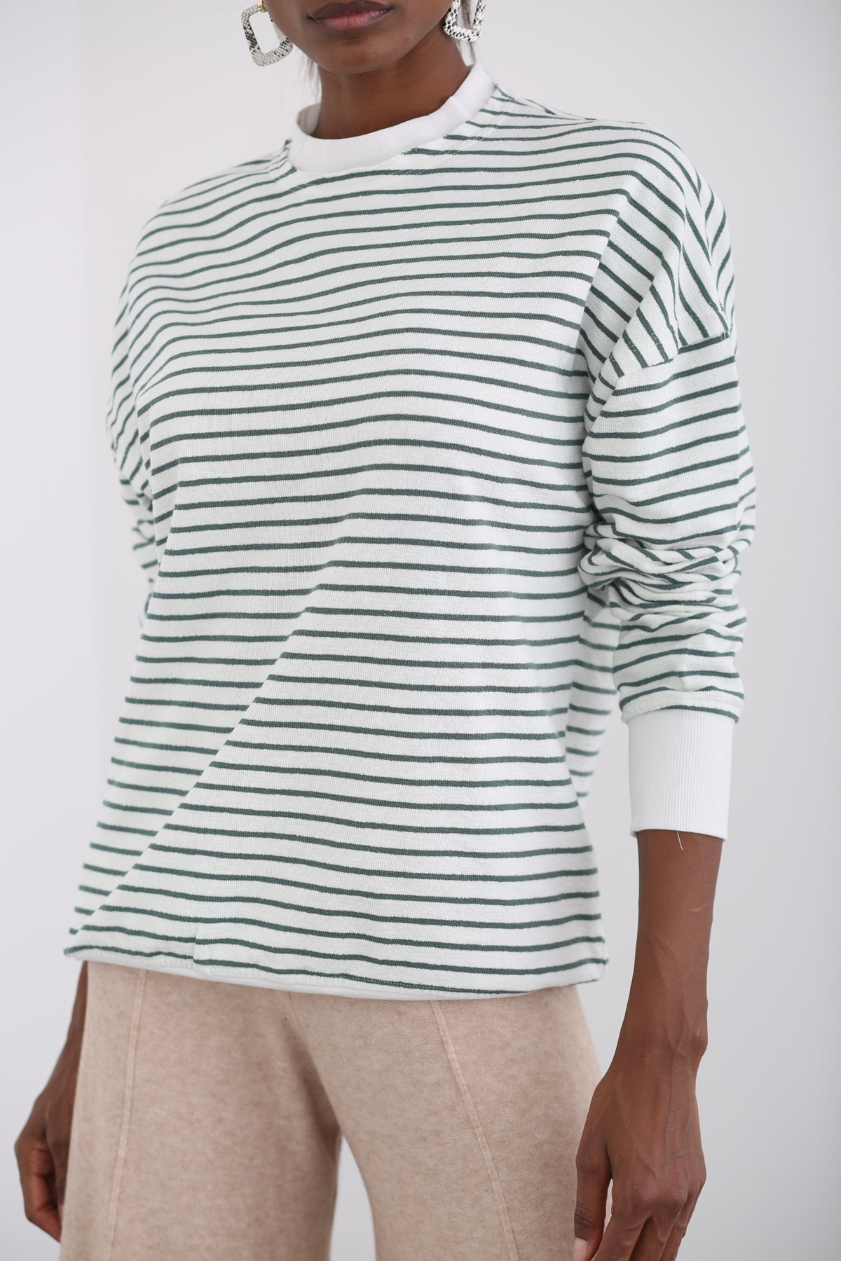 Yeşil Çizgili Basic Sweatshirt 262