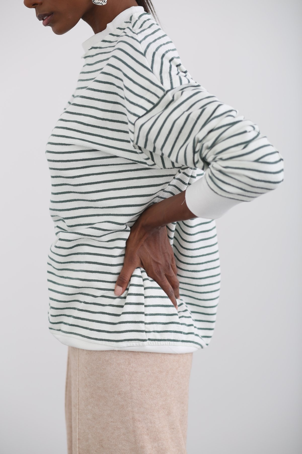 Yeşil Çizgili Basic Sweatshirt 262