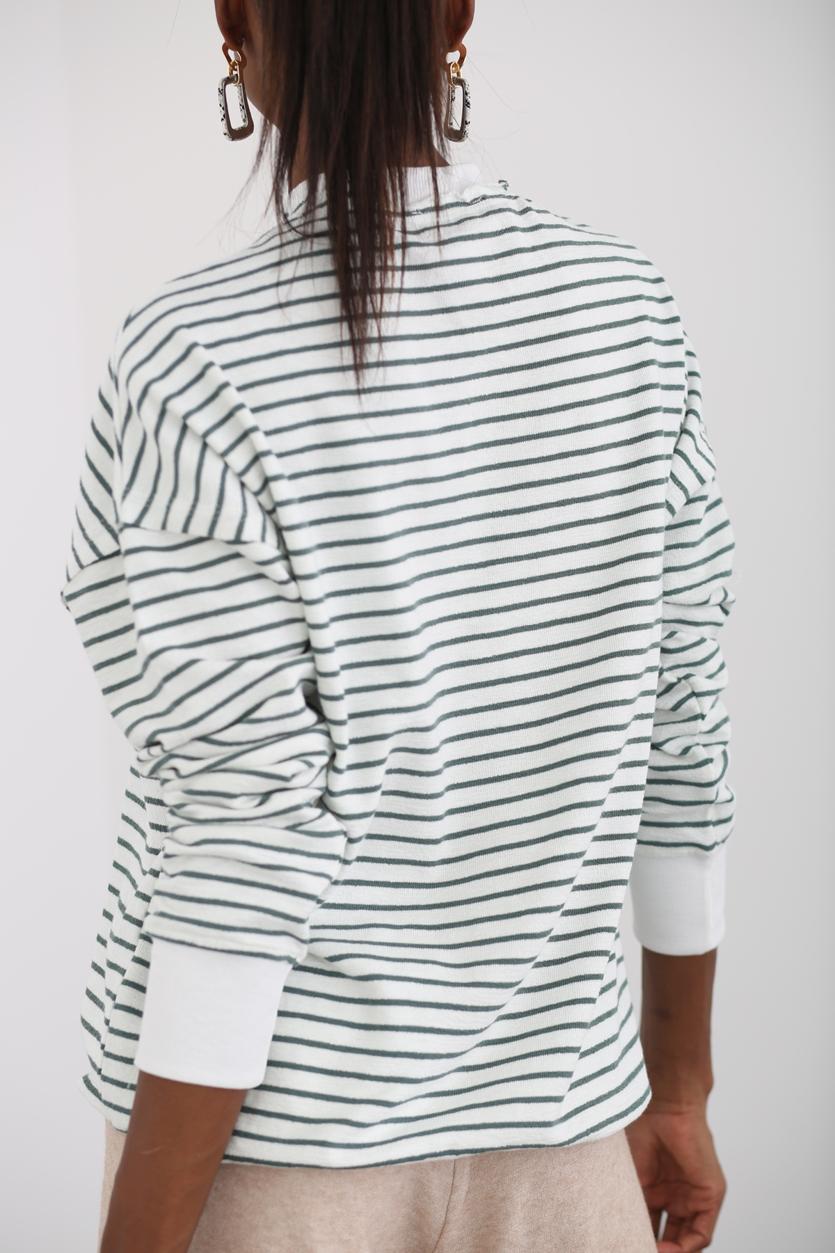 Yeşil Çizgili Basic Sweatshirt 262