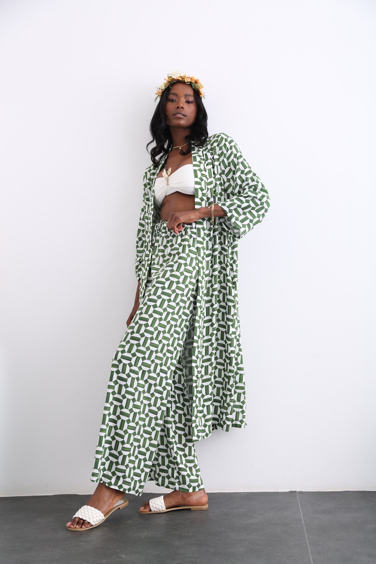 Yeşil Desenli Kimono Takım 96067
