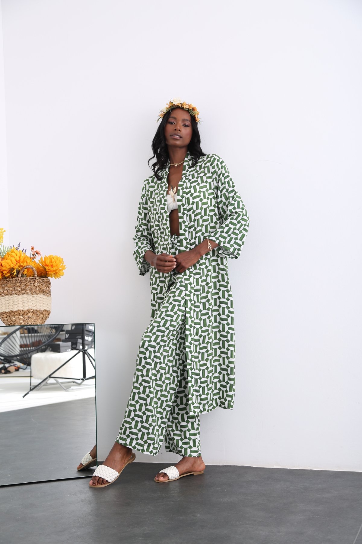 Yeşil Desenli Kimono Takım 96067