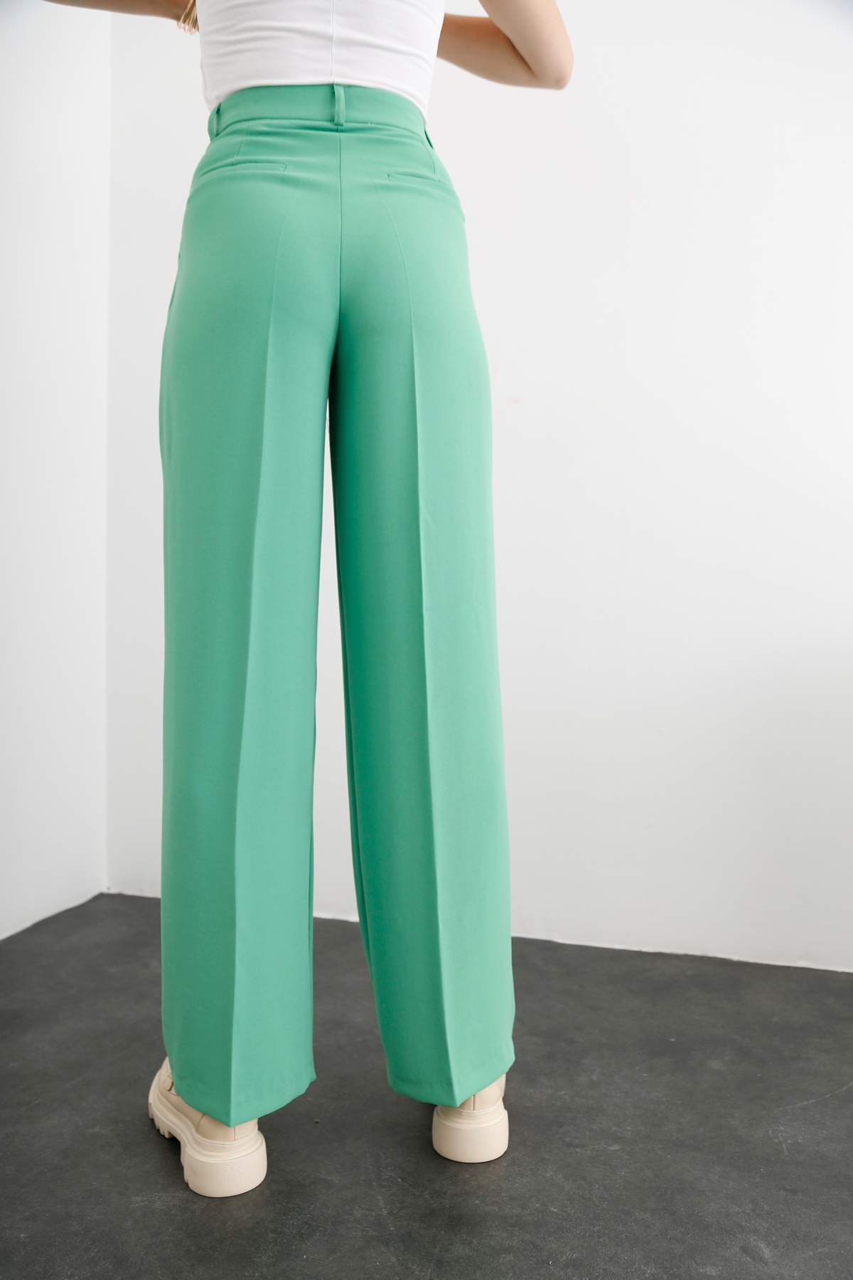 Yeşil Geniş Paça Krep Pantolon 3317