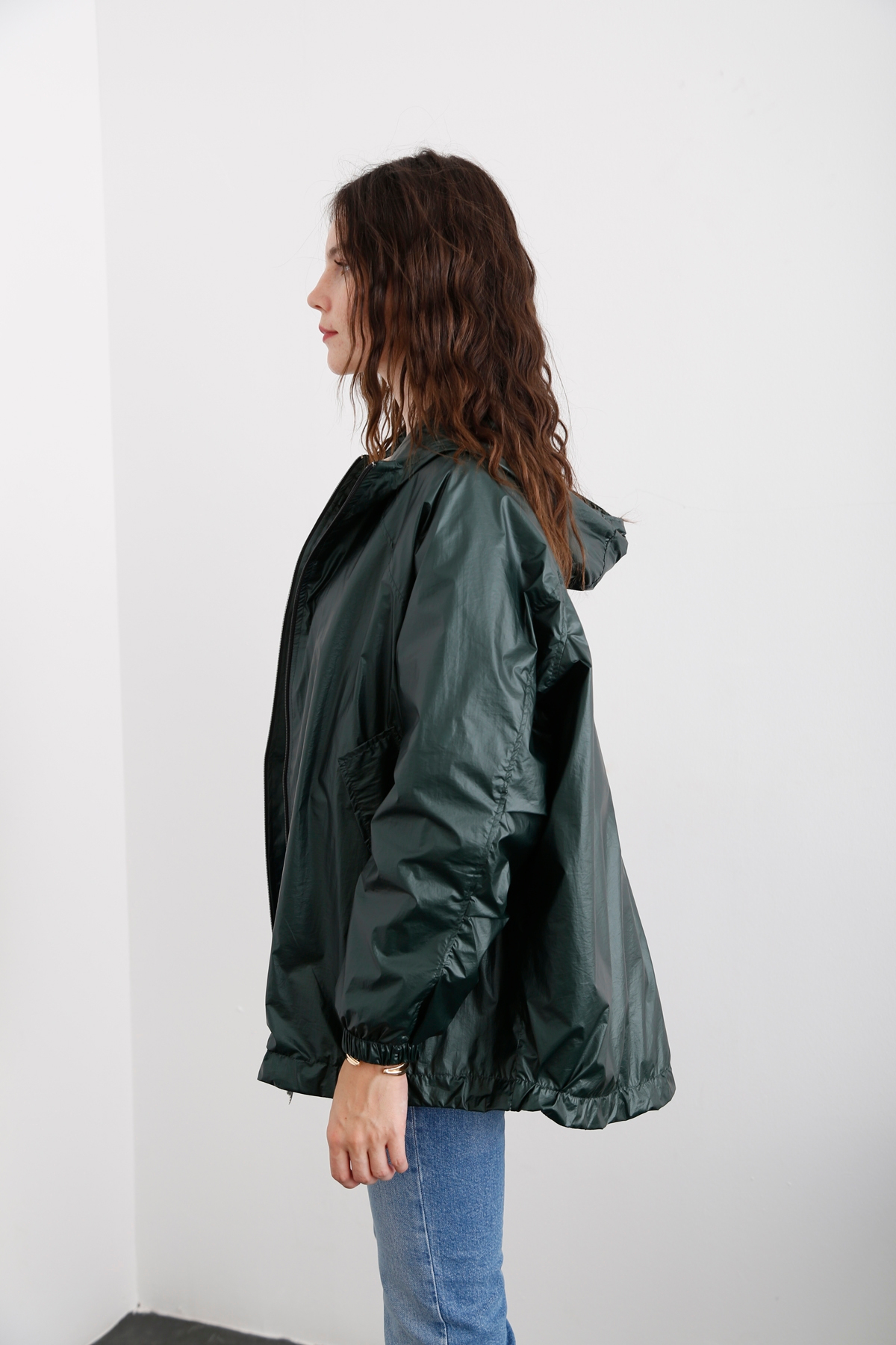 Yeşil Kapüşonlu Oversize Yağmurluk 1007