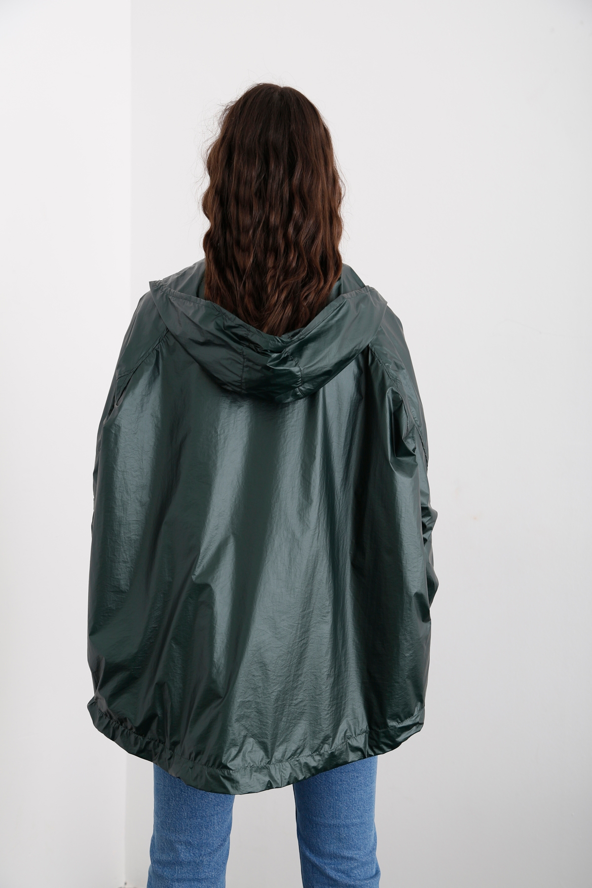 Yeşil Kapüşonlu Oversize Yağmurluk 1007