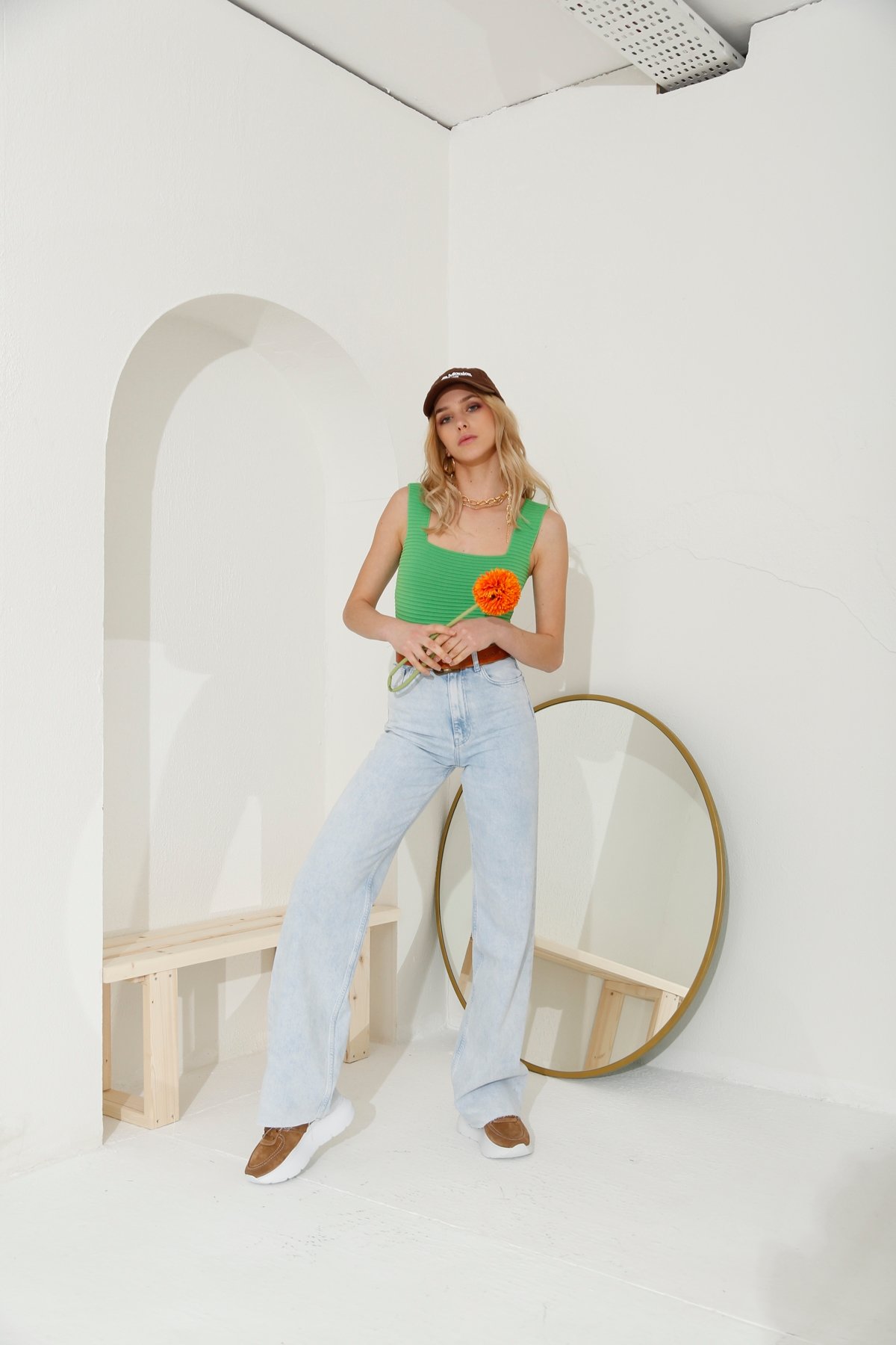 Yeşil Kare Yaka Atlet 5661