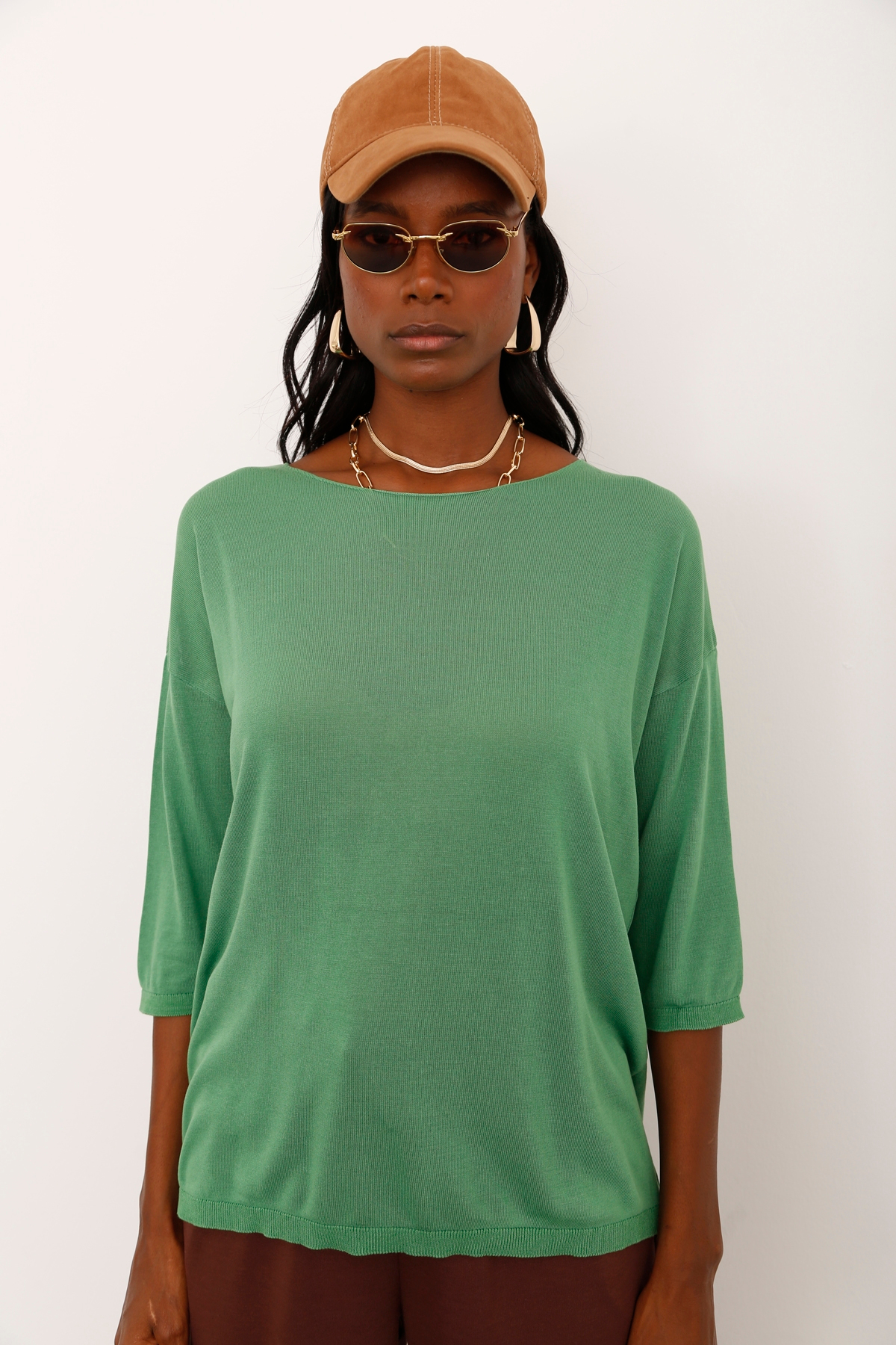 Yeşil Kesik Yaka Merserize Triko 928