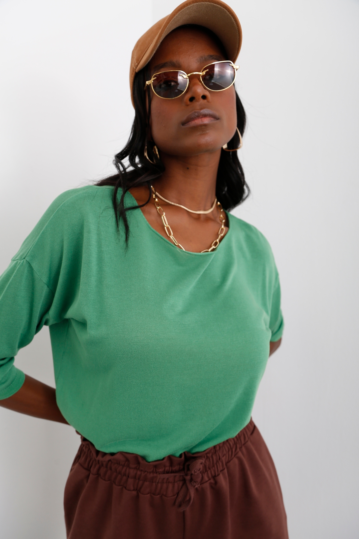 Yeşil Kesik Yaka Merserize Triko 928