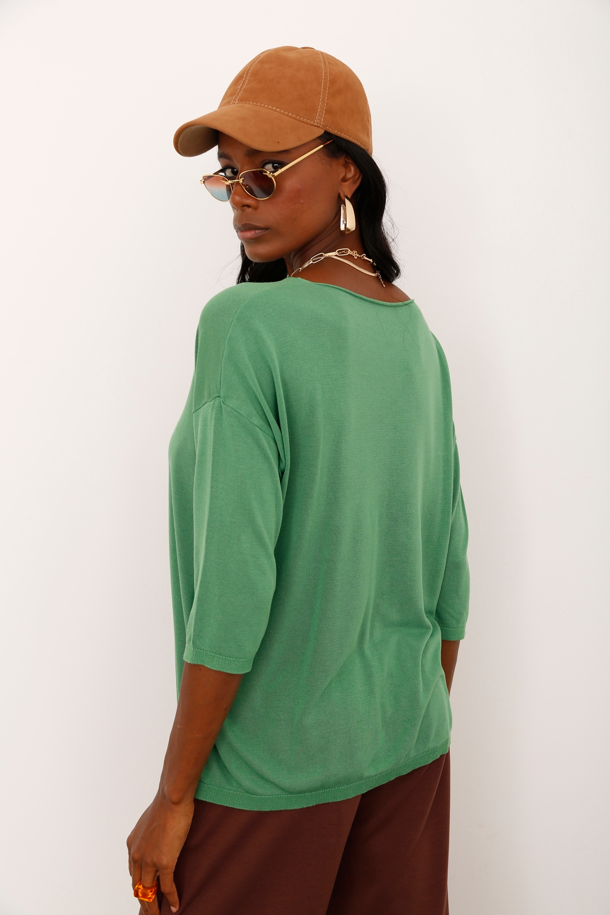 Yeşil Kesik Yaka Merserize Triko 928