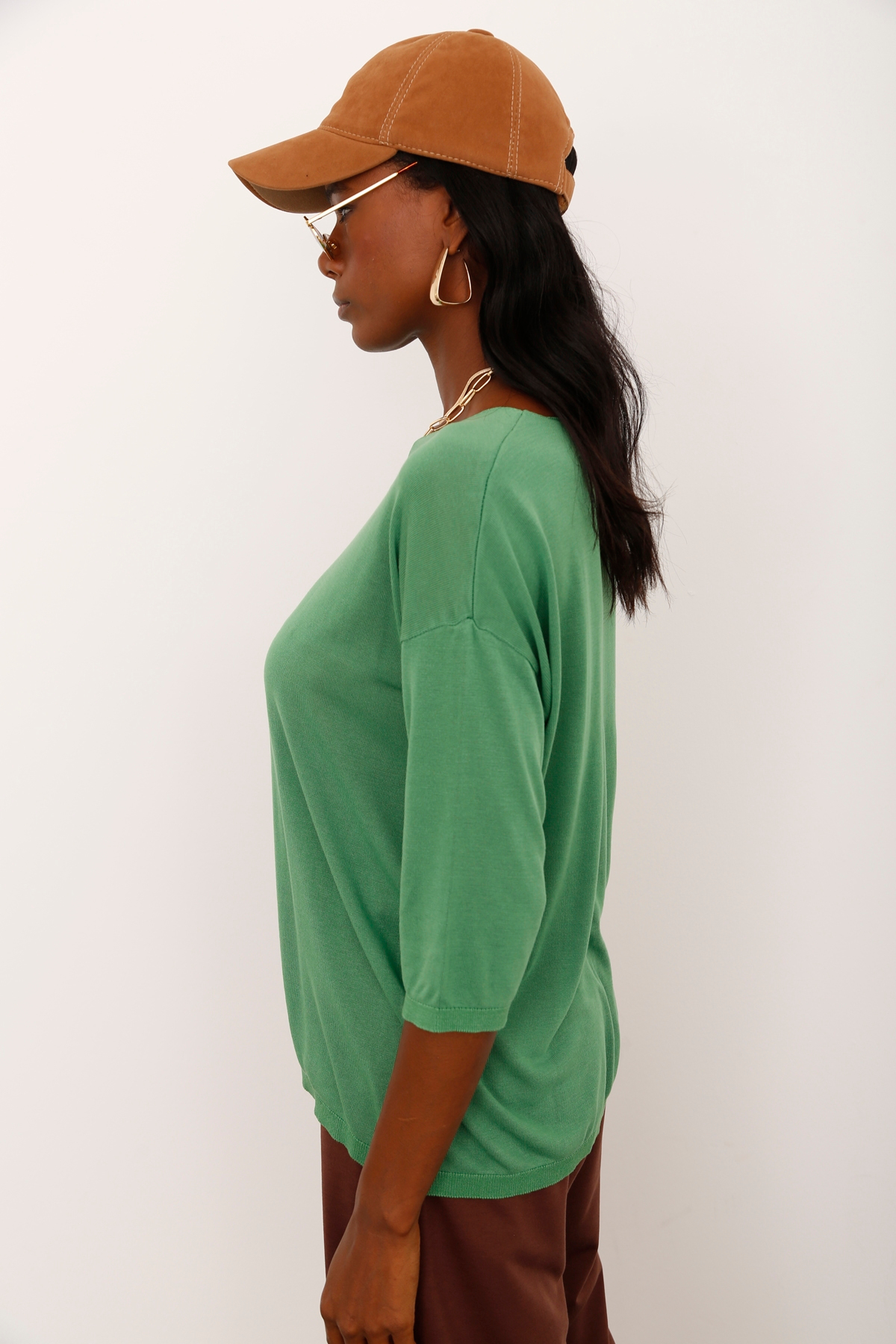 Yeşil Kesik Yaka Merserize Triko 928