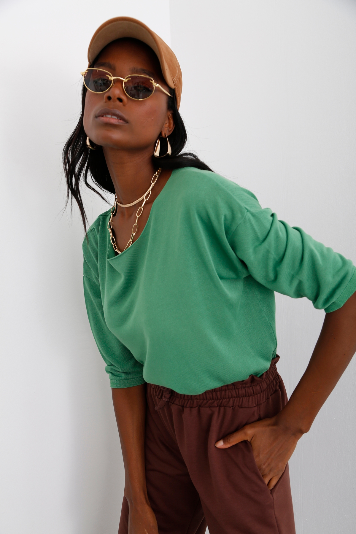 Yeşil Kesik Yaka Merserize Triko 928