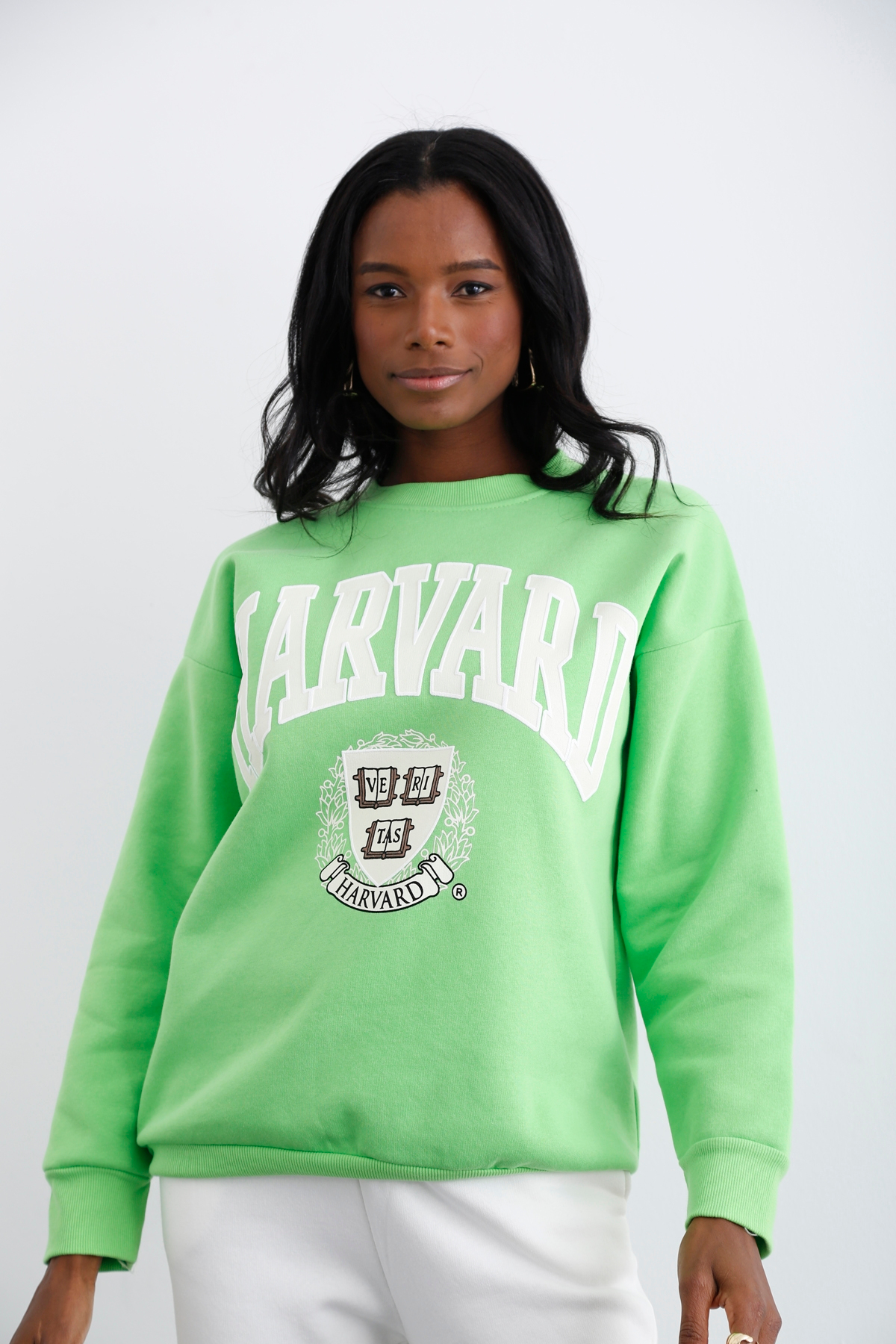 Yeşil Neon Harvard Baskılı Şardonlu Sweatshirt 3630