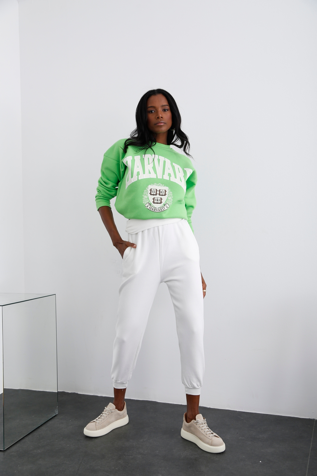 Yeşil Neon Harvard Baskılı Şardonlu Sweatshirt 3630