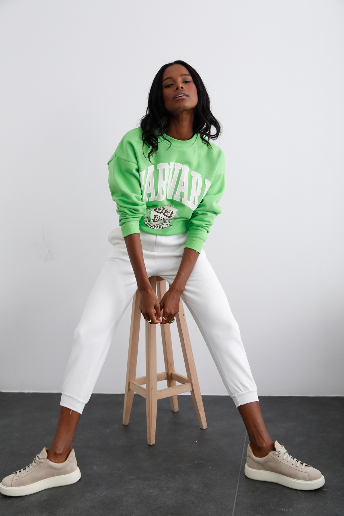 Yeşil Neon Harvard Baskılı Şardonlu Sweatshirt 3630
