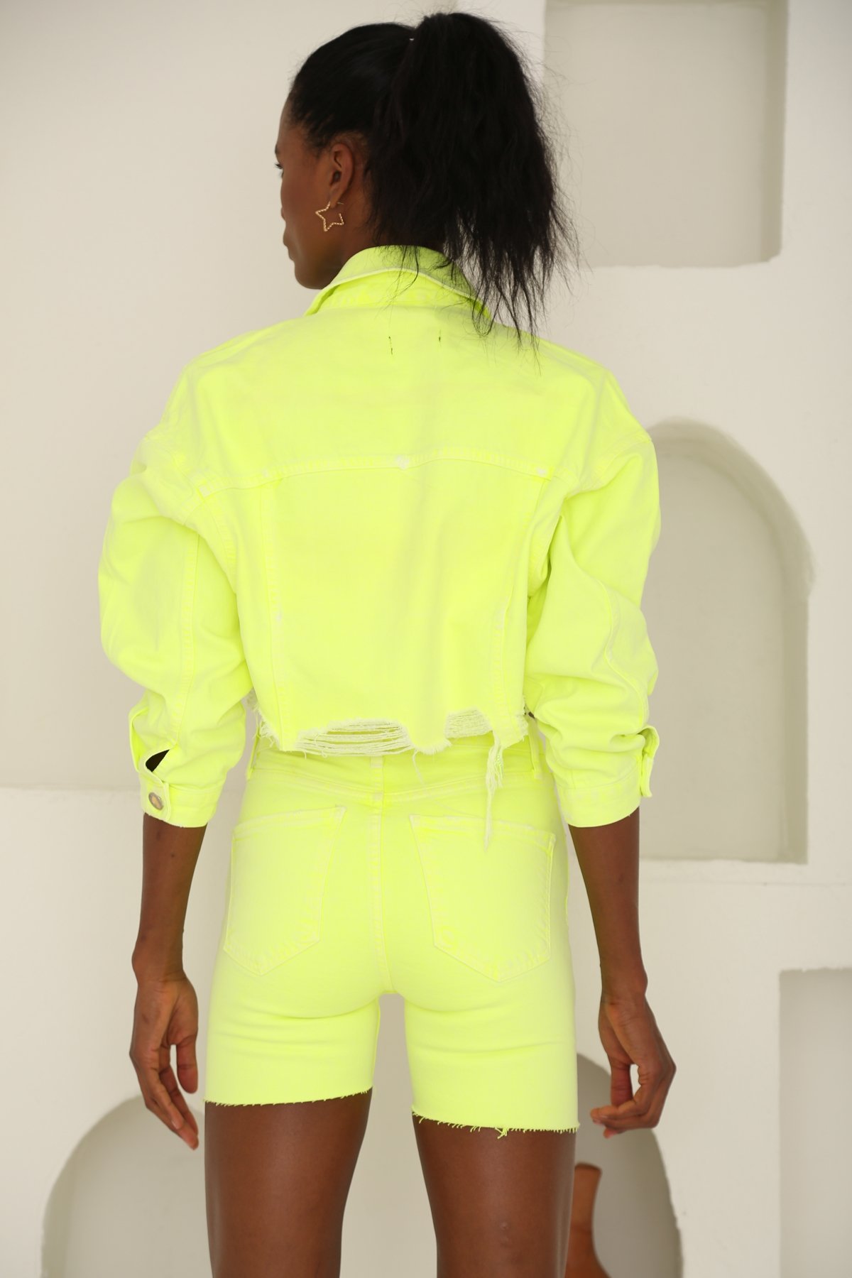 Yeşil Neon Jean Şort 