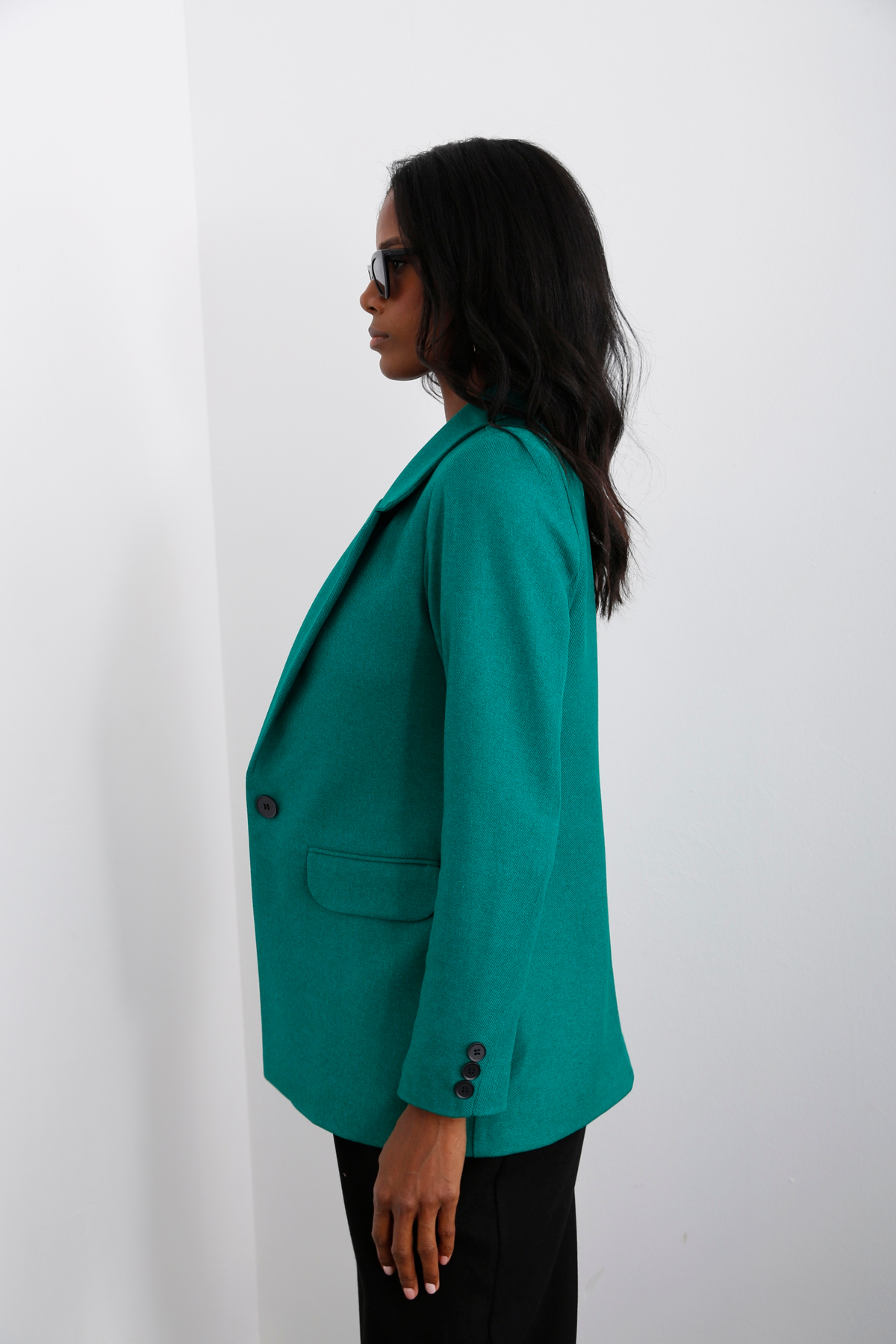 Yeşil Tek Düğme Blazer Ceket-1 3133-03