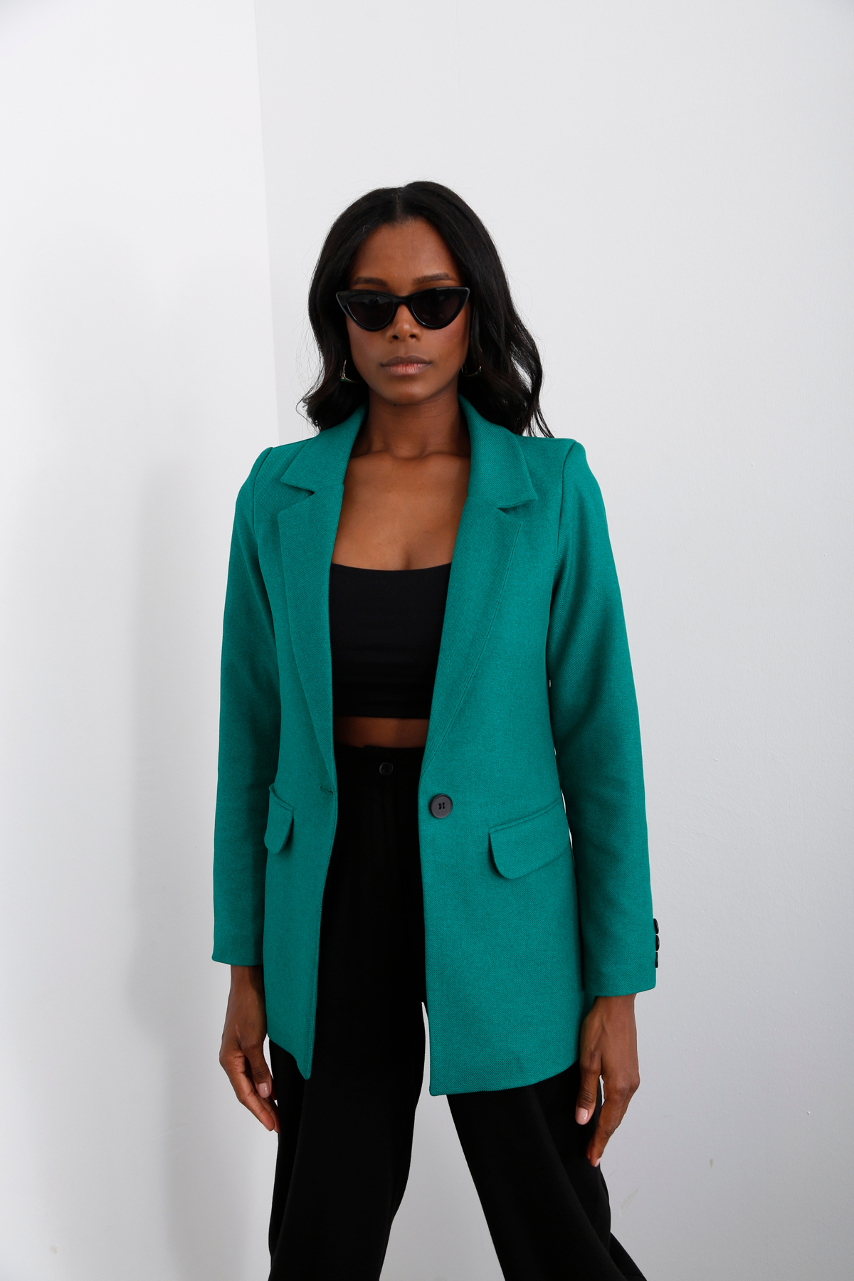 Yeşil Tek Düğme Blazer Ceket-1 3133-03