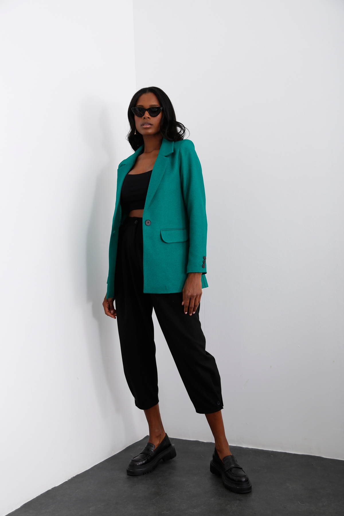 Yeşil Tek Düğme Blazer Ceket-1 3133-03