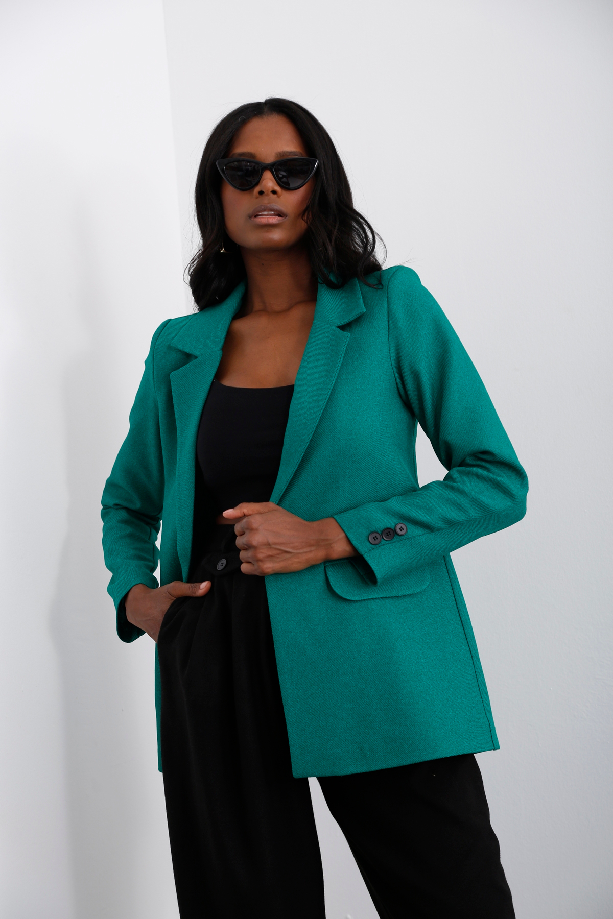 Yeşil Tek Düğme Blazer Ceket-1 3133-03