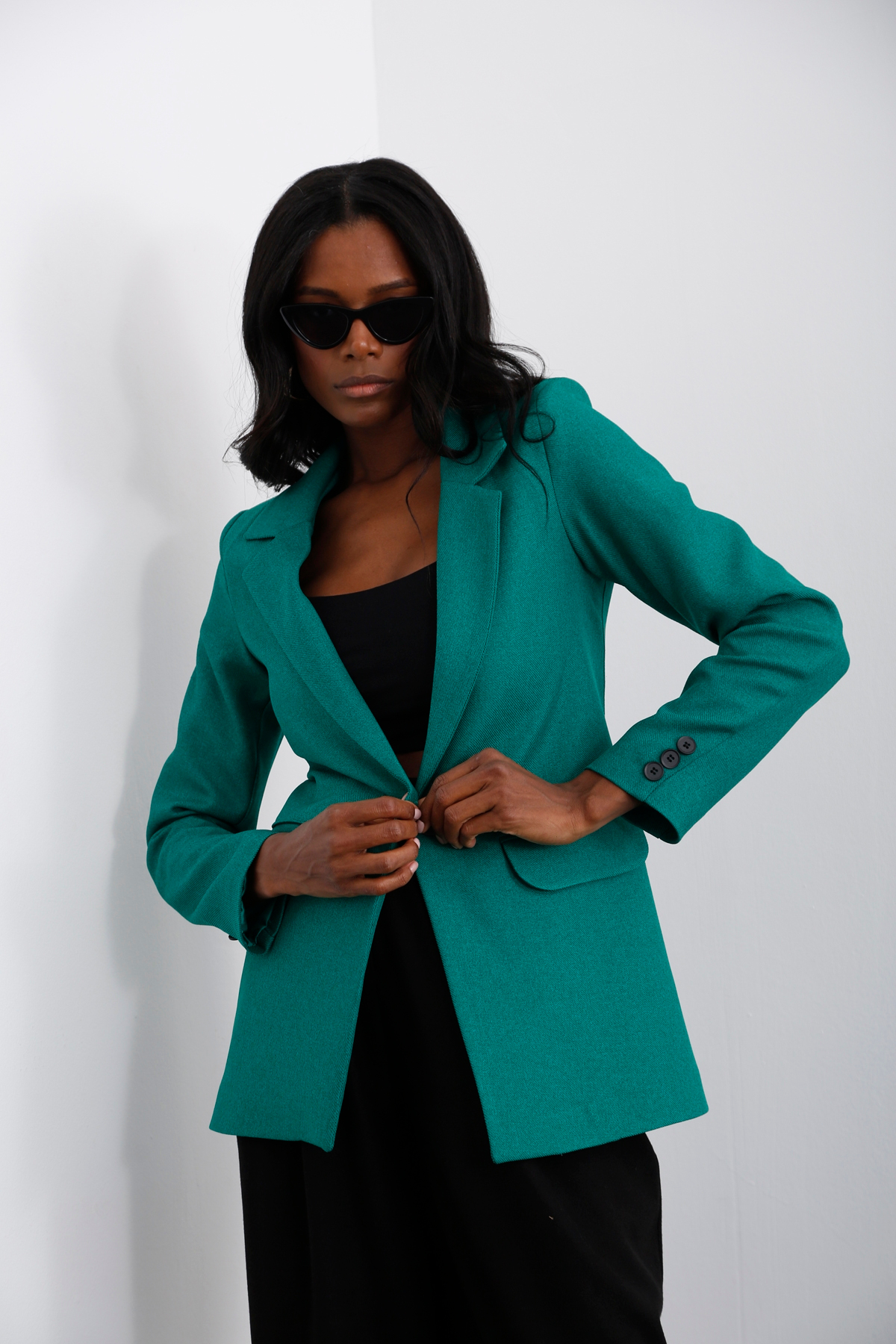 Yeşil Tek Düğme Blazer Ceket-1 3133-03
