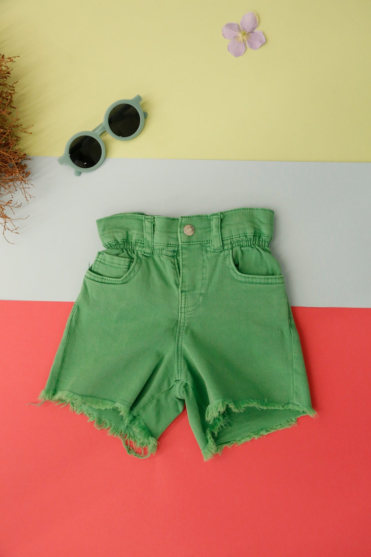 Yeşil Unisex Yumuşak Jean Şort 538