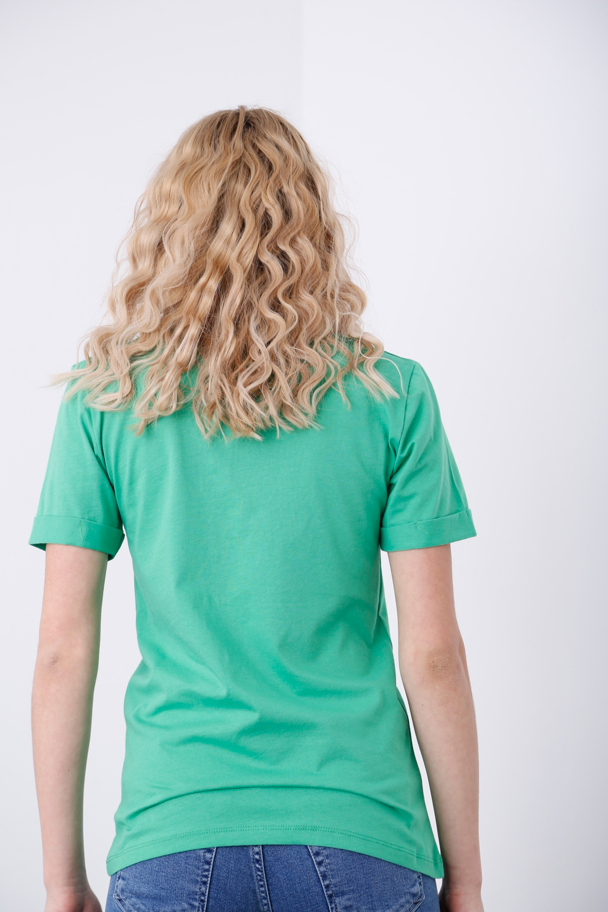 Yeşil V Yaka Duble Kol Tshirt 80390
