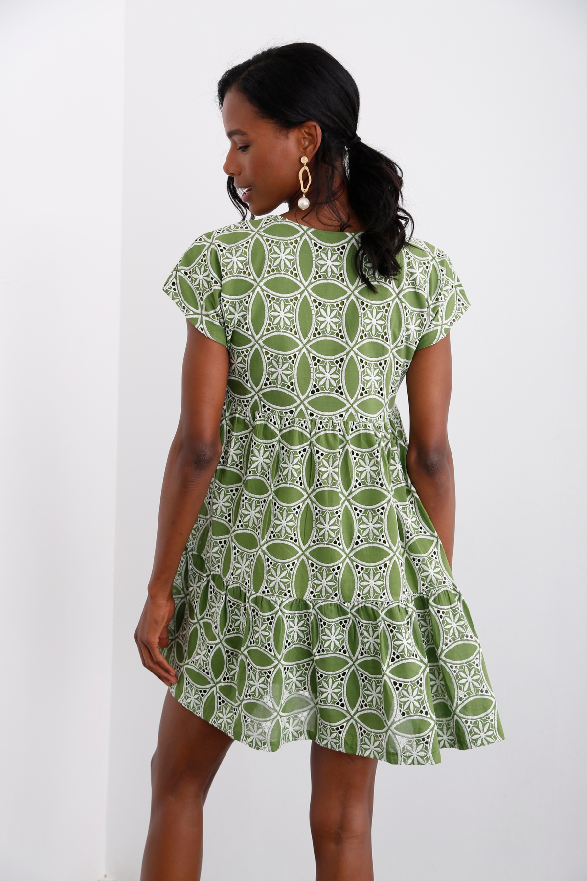 Yeşil V Yaka Fisto Mini Elbise 2065