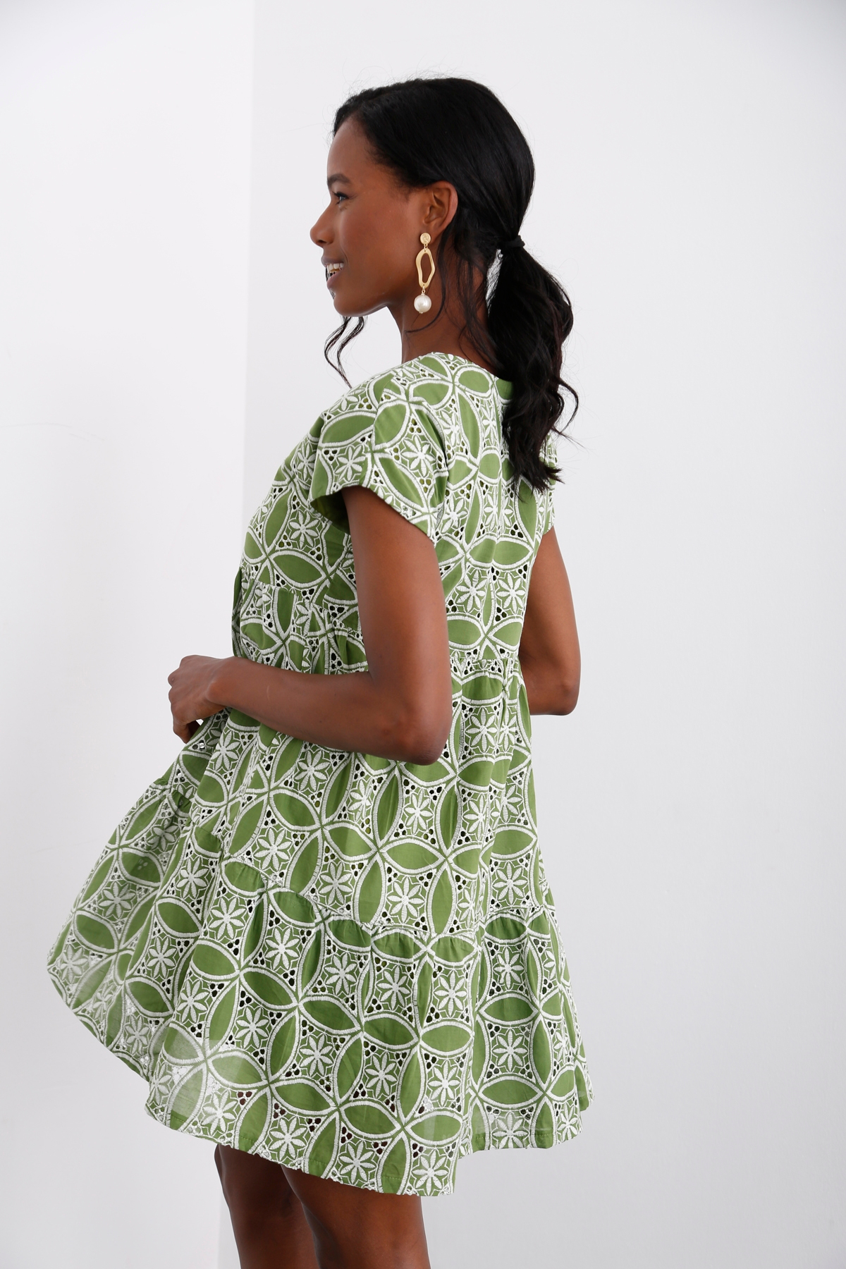 Yeşil V Yaka Fisto Mini Elbise 2065