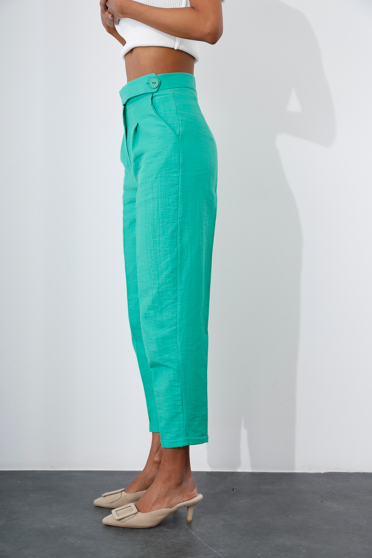Yeşil Yüksek Bel Havuç Pantolon 50519